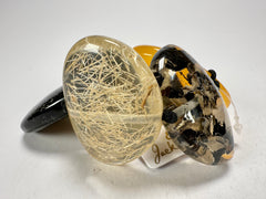 Jackie Brazil "Riverstones" Seasons Mix Stone Large Flat Stones On Elastic Bracelet ( B3716 )