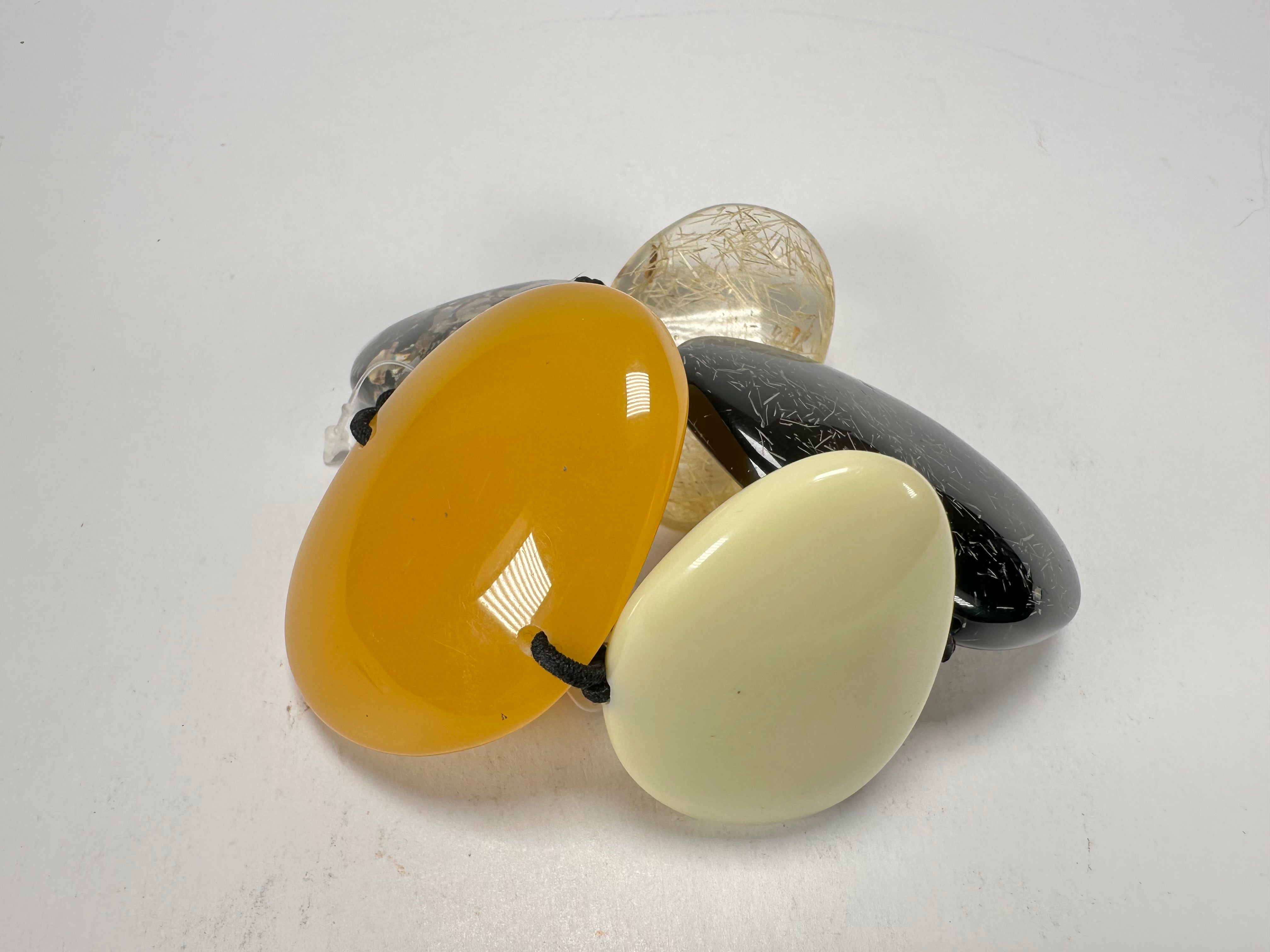 Jackie Brazil "Riverstones" Seasons Mix Stone Large Flat Stones On Elastic Bracelet ( B3716 )