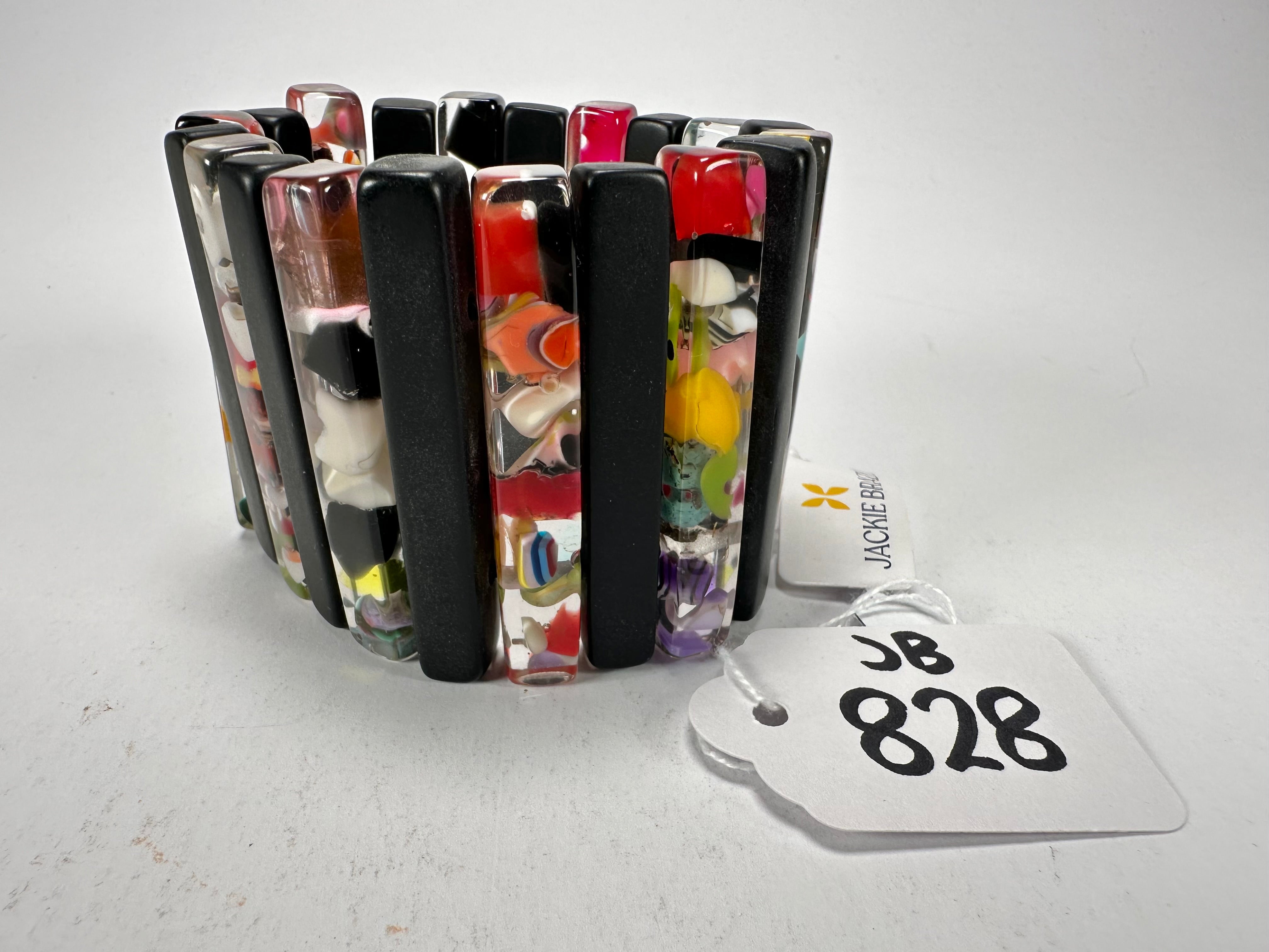 Jackie Brazil "Clarissa" Black & Cascade Thin Rectangles Elasticated Bracelet ( B2335 )