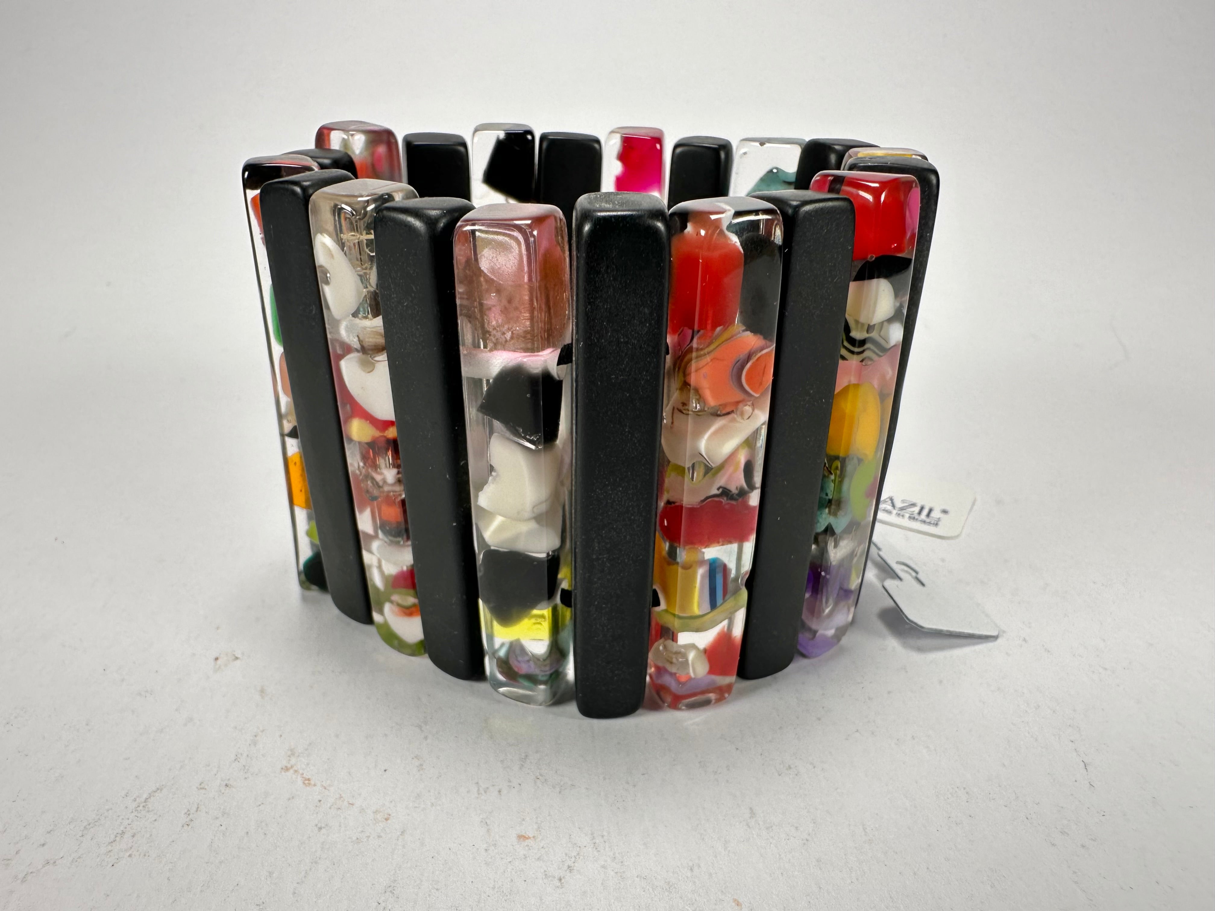 Jackie Brazil "Clarissa" Black & Cascade Thin Rectangles Elasticated Bracelet ( B2335 )