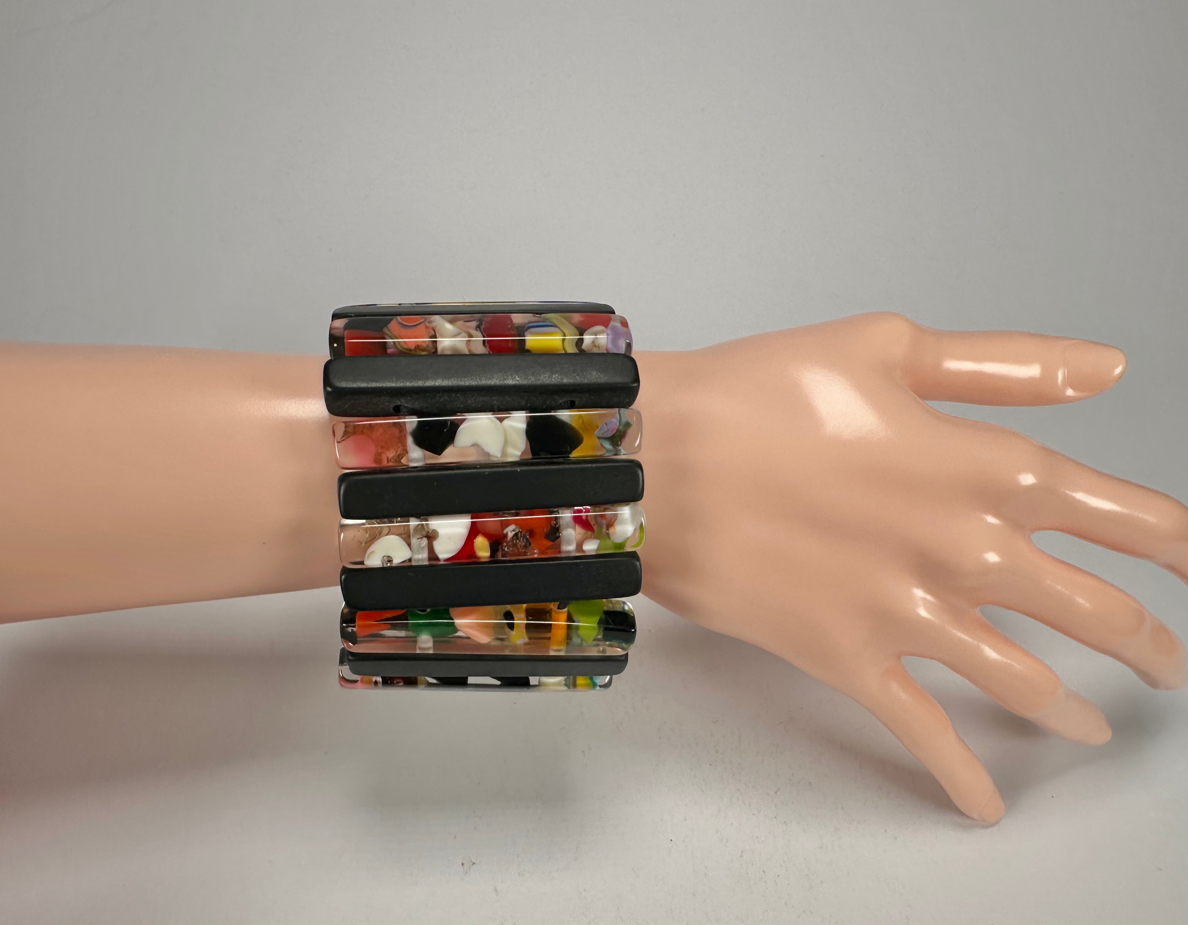 Jackie Brazil "Clarissa" Black & Cascade Thin Rectangles Elasticated Bracelet ( B2335 )