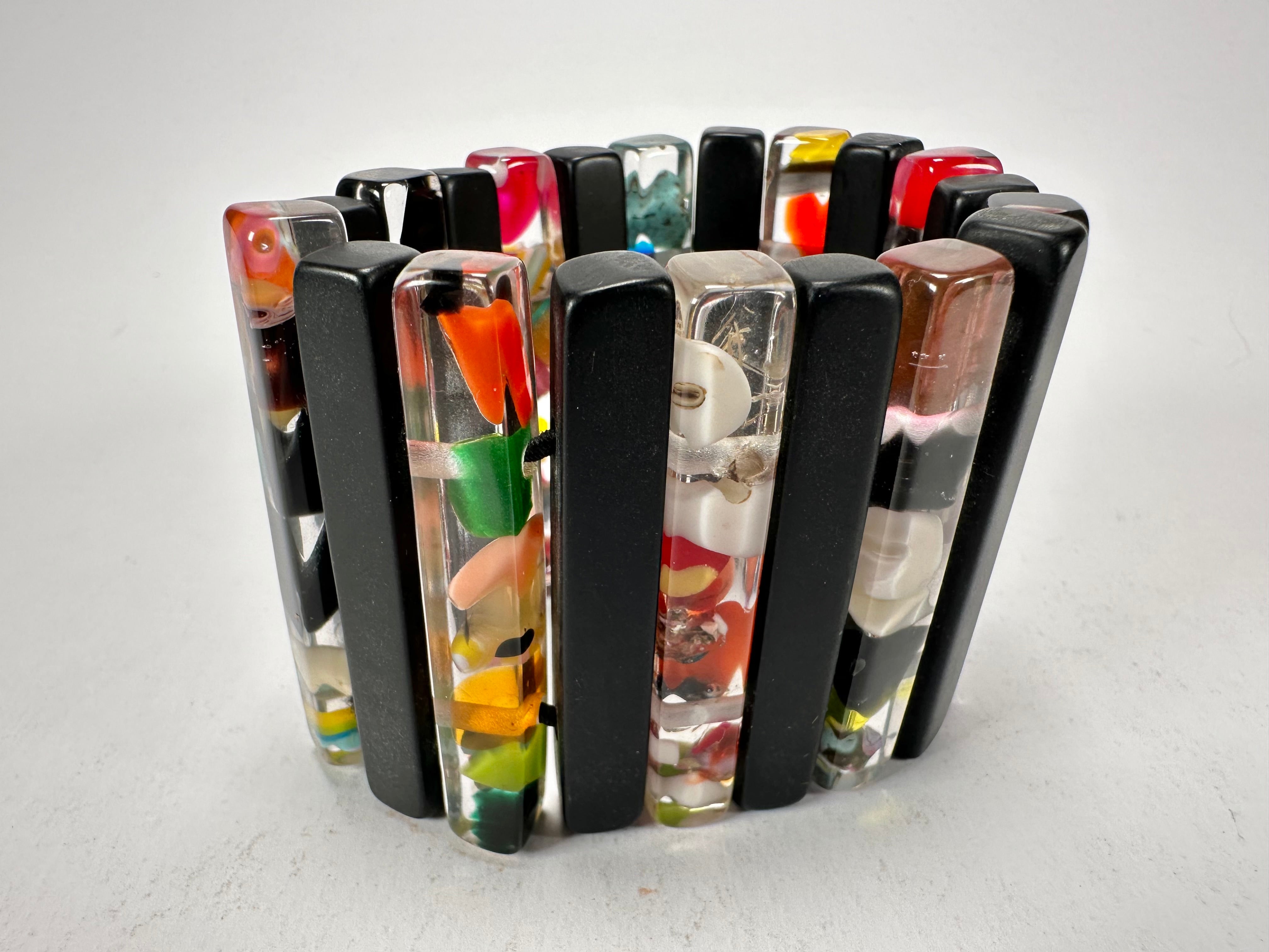 Jackie Brazil "Clarissa" Black & Cascade Thin Rectangles Elasticated Bracelet ( B2335 )