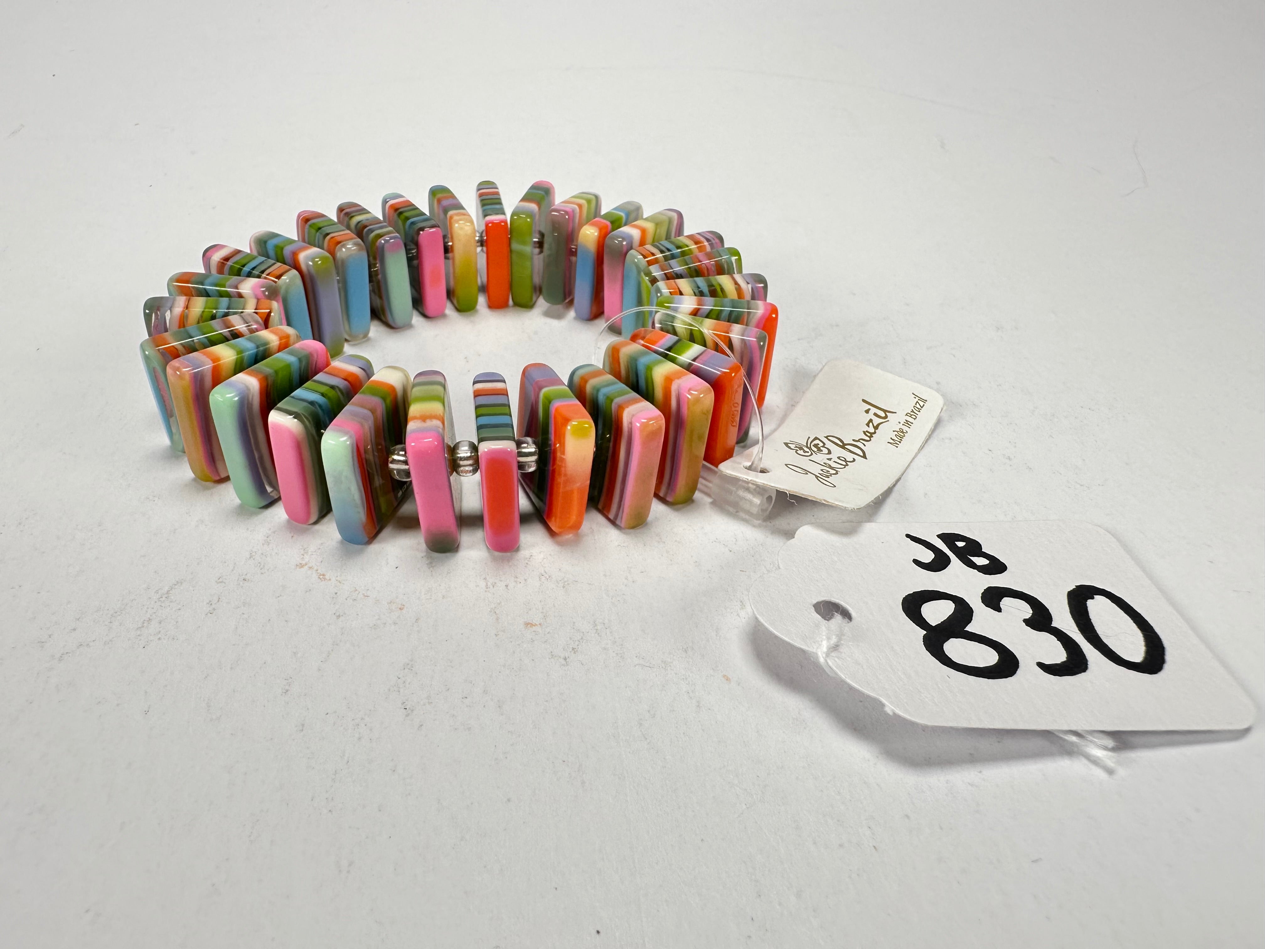 Jackie Brazil "Patricia" Liquorice Squares & Beads Spring Colour Resin Bracelet ( B0192 )