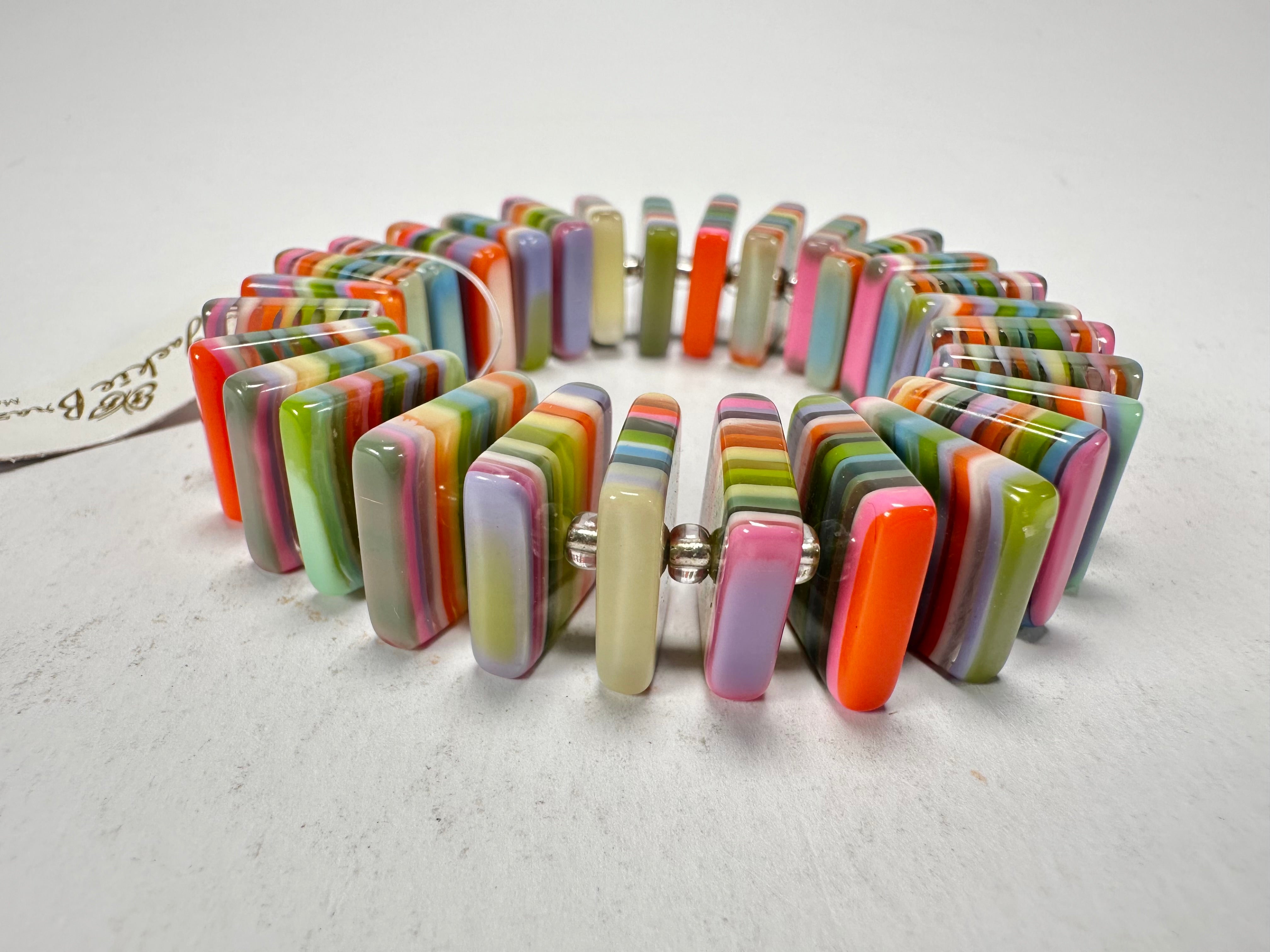 Jackie Brazil "Patricia" Liquorice Squares & Beads Spring Colour Resin Bracelet ( B0192 )