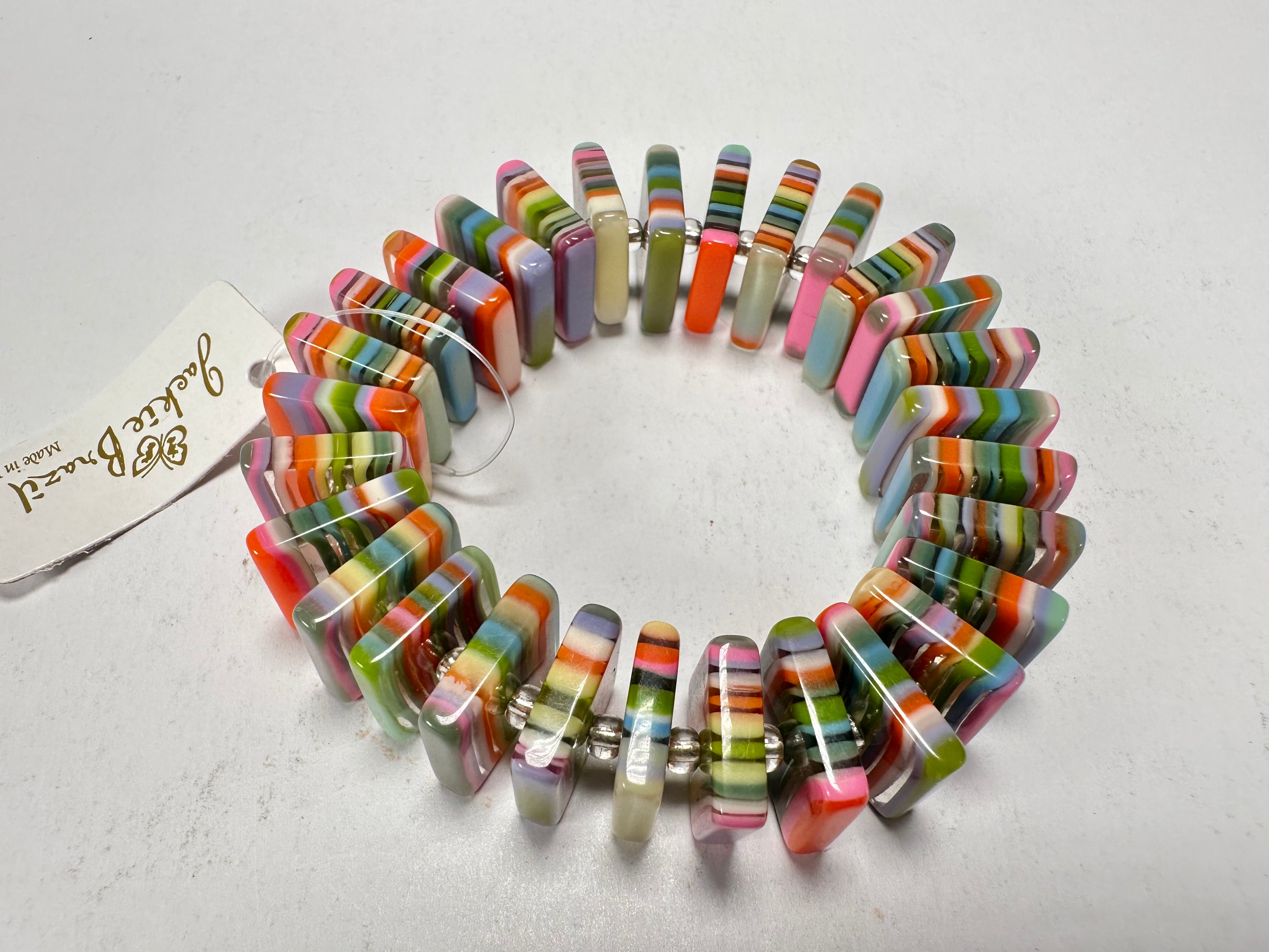Jackie Brazil "Patricia" Liquorice Squares & Beads Spring Colour Resin Bracelet ( B0192 )