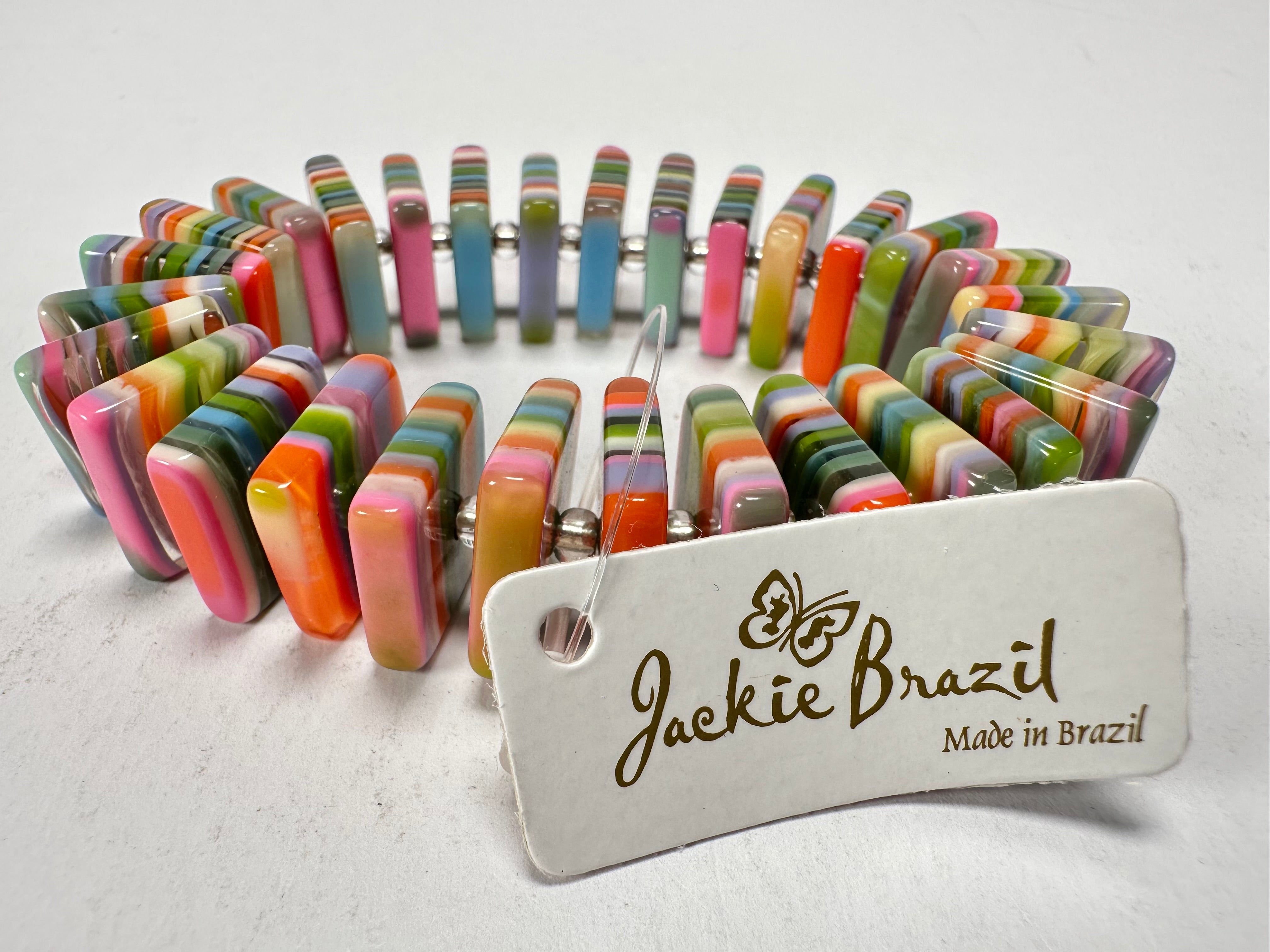 Jackie Brazil "Patricia" Liquorice Squares & Beads Spring Colour Resin Bracelet ( B0192 )