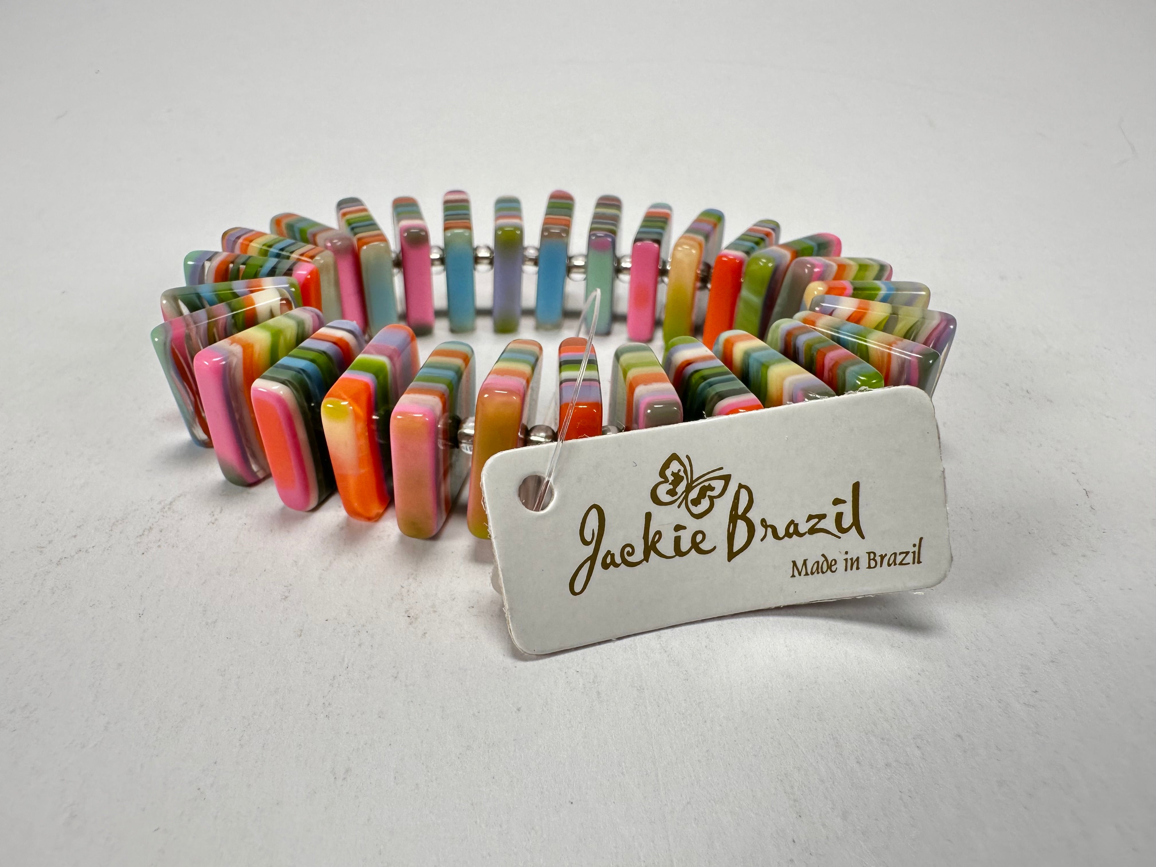 Jackie Brazil "Patricia" Liquorice Squares & Beads Spring Colour Resin Bracelet ( B0192 )