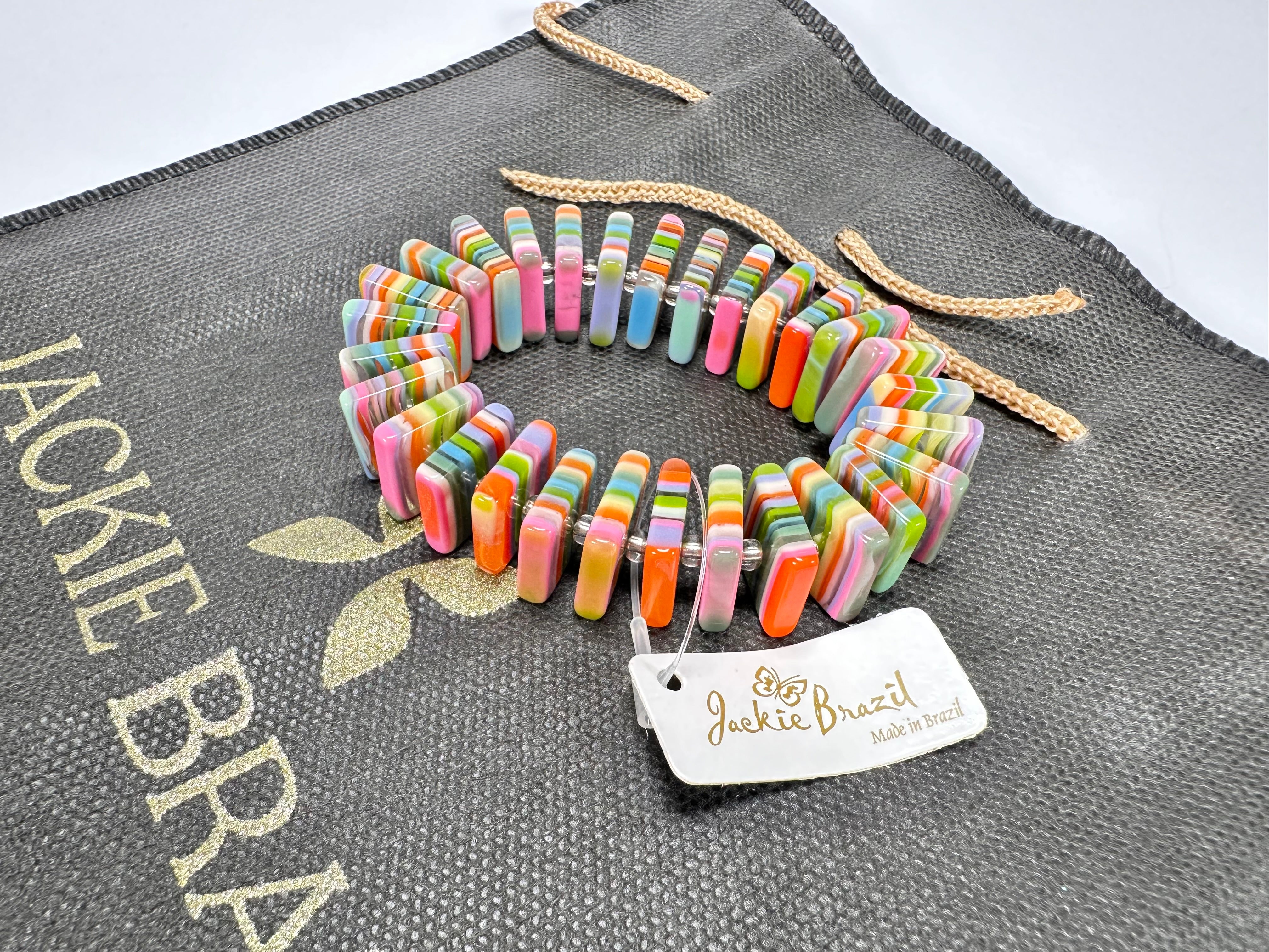 Jackie Brazil "Patricia" Liquorice Squares & Beads Spring Colour Resin Bracelet ( B0192 )