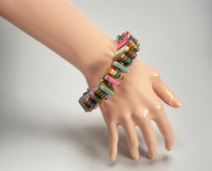 Jackie Brazil "Patricia" Liquorice Squares & Beads Spring Colour Resin Bracelet ( B0192 )