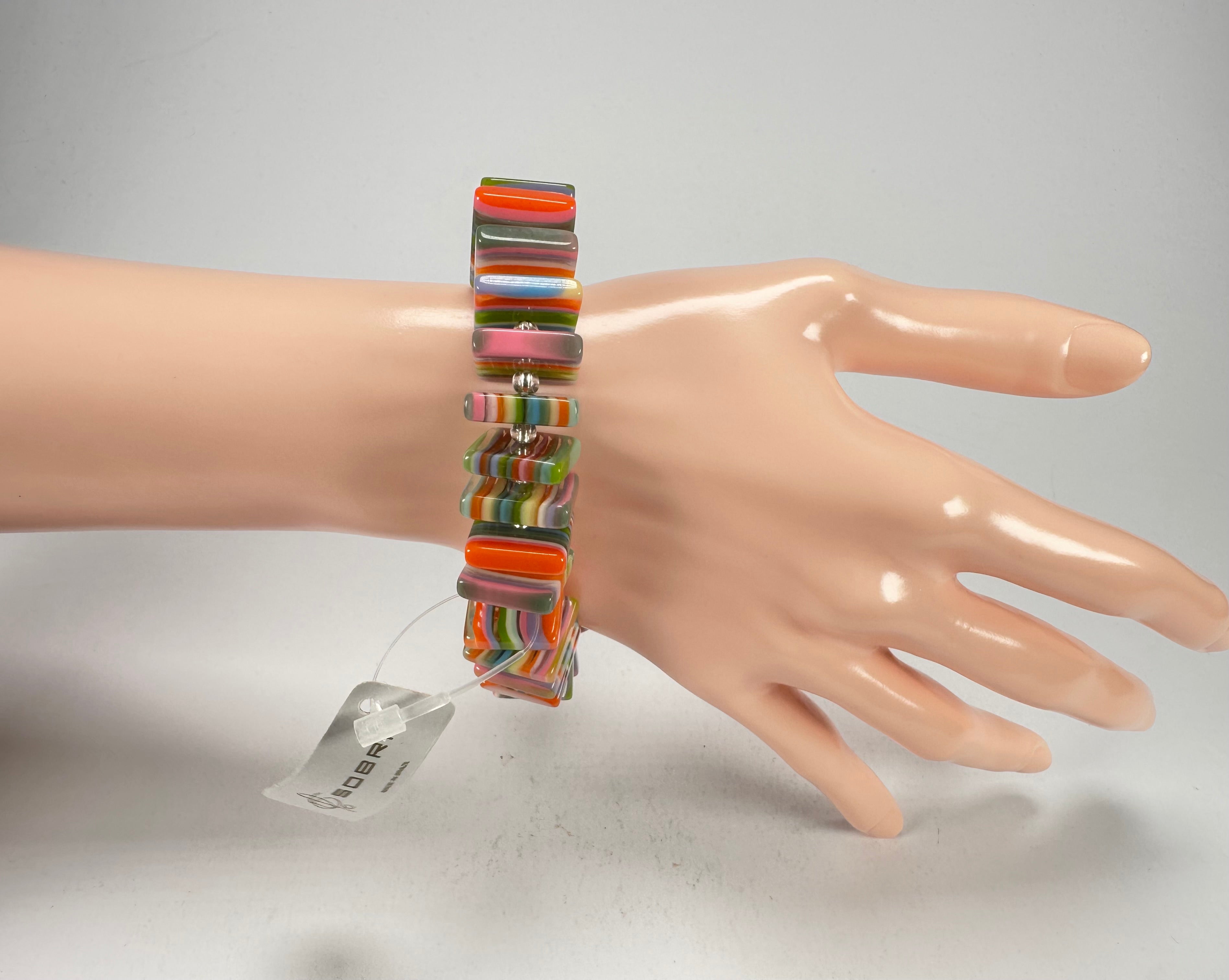 Jackie Brazil "Patricia" Liquorice Squares & Beads Spring Colour Resin Bracelet ( B0192 )