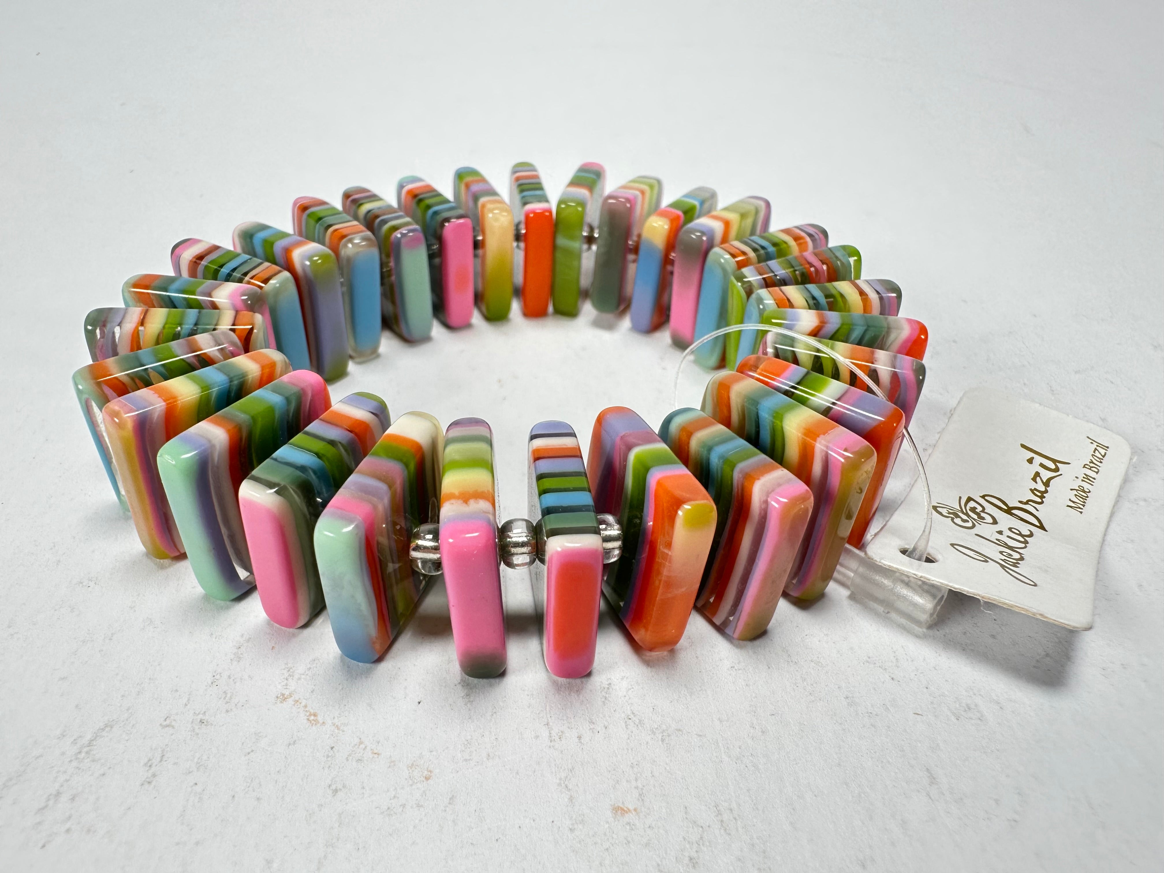Jackie Brazil "Patricia" Liquorice Squares & Beads Spring Colour Resin Bracelet ( B0192 )