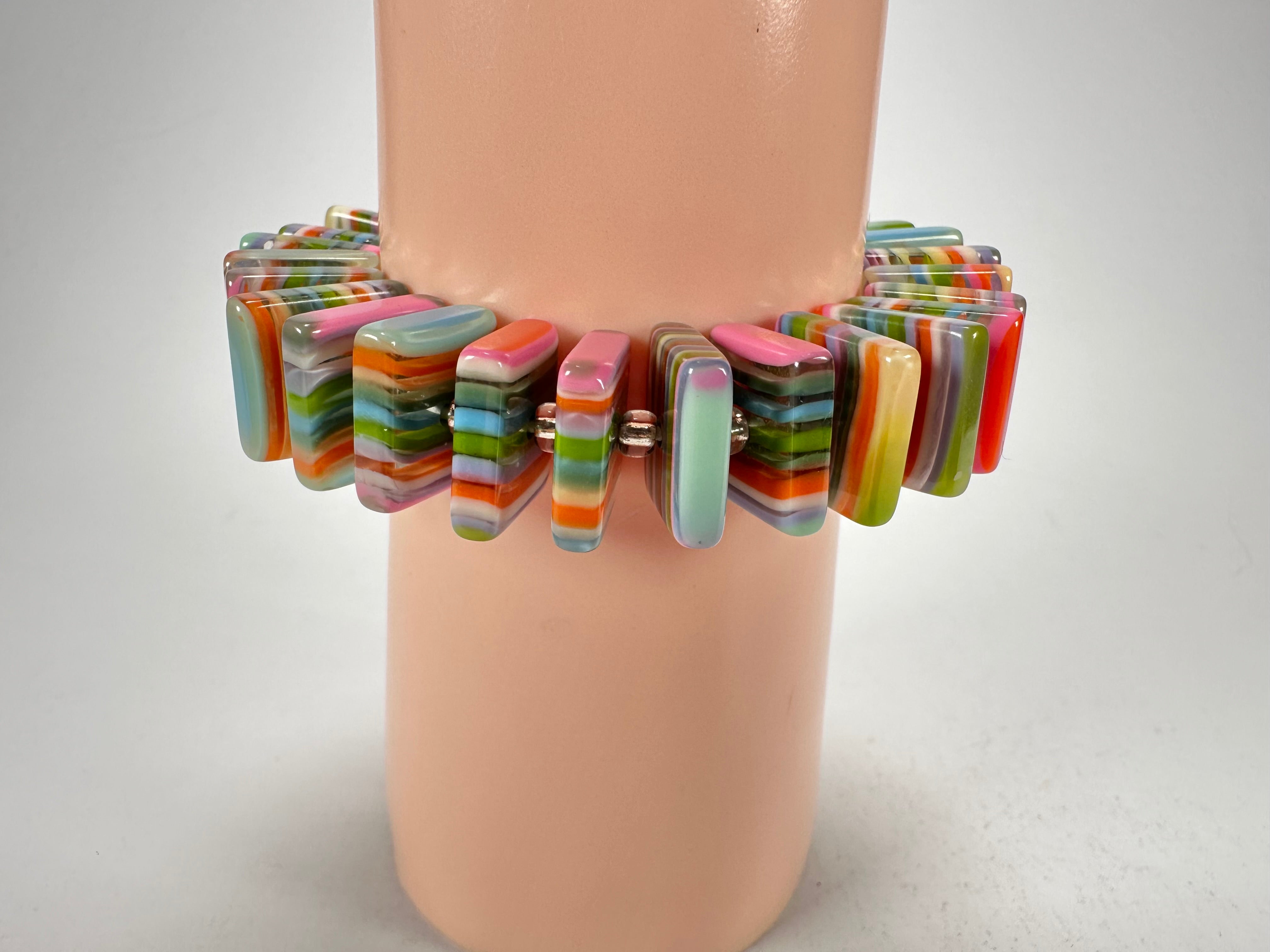 Jackie Brazil "Patricia" Liquorice Squares & Beads Spring Colour Resin Bracelet ( B0192 )