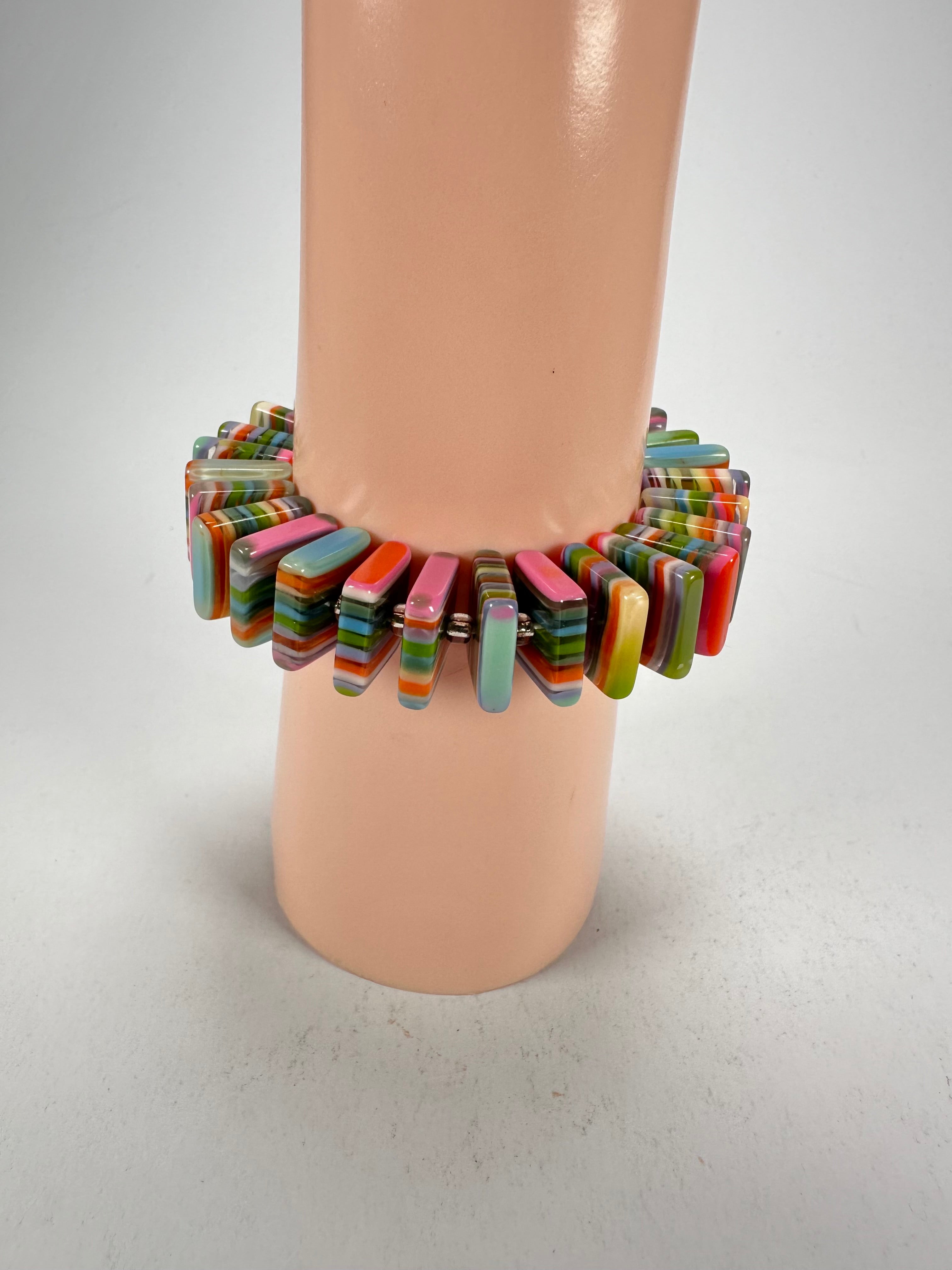 Jackie Brazil "Patricia" Liquorice Squares & Beads Spring Colour Resin Bracelet ( B0192 )