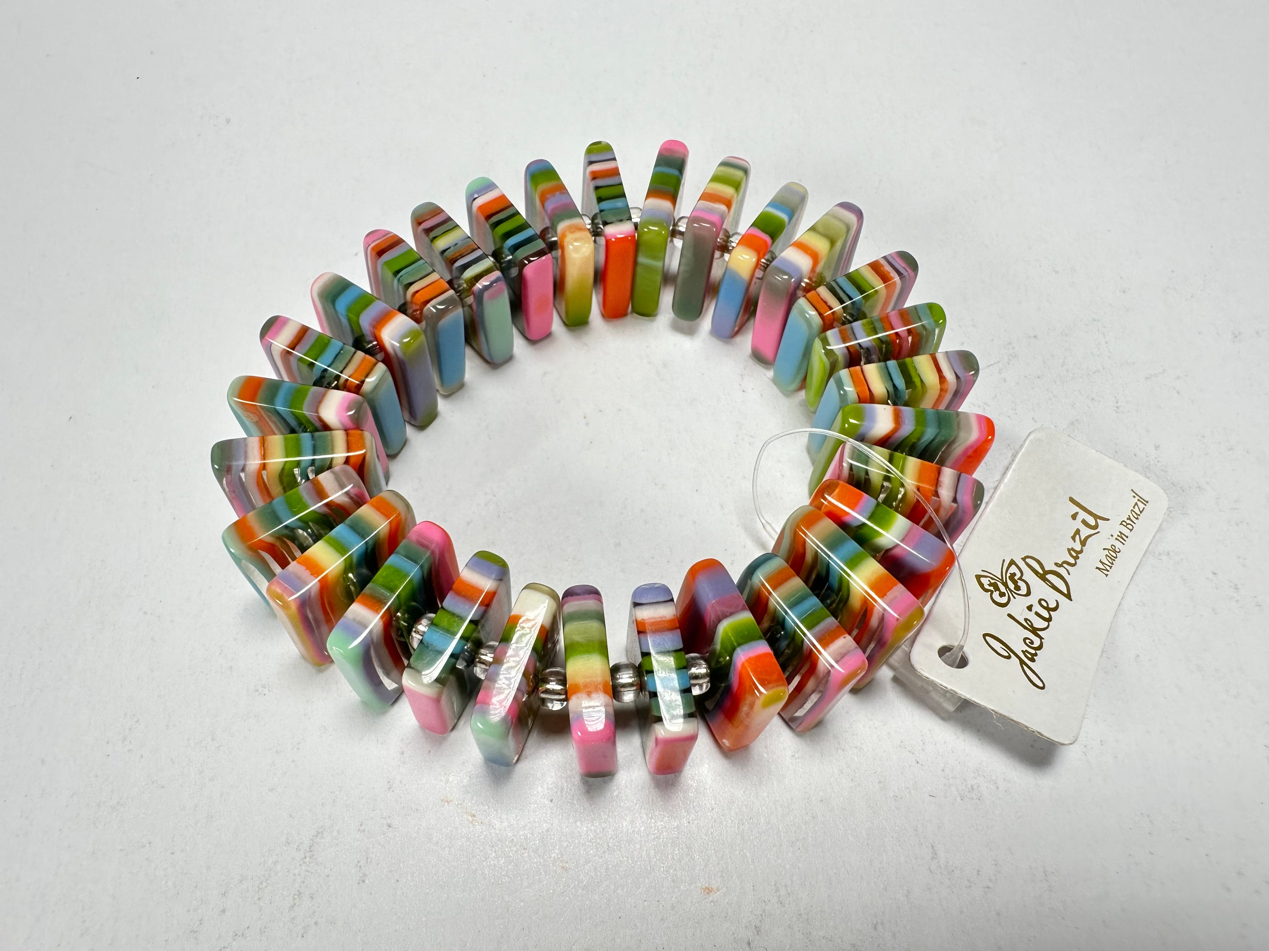 Jackie Brazil "Patricia" Liquorice Squares & Beads Spring Colour Resin Bracelet ( B0192 )