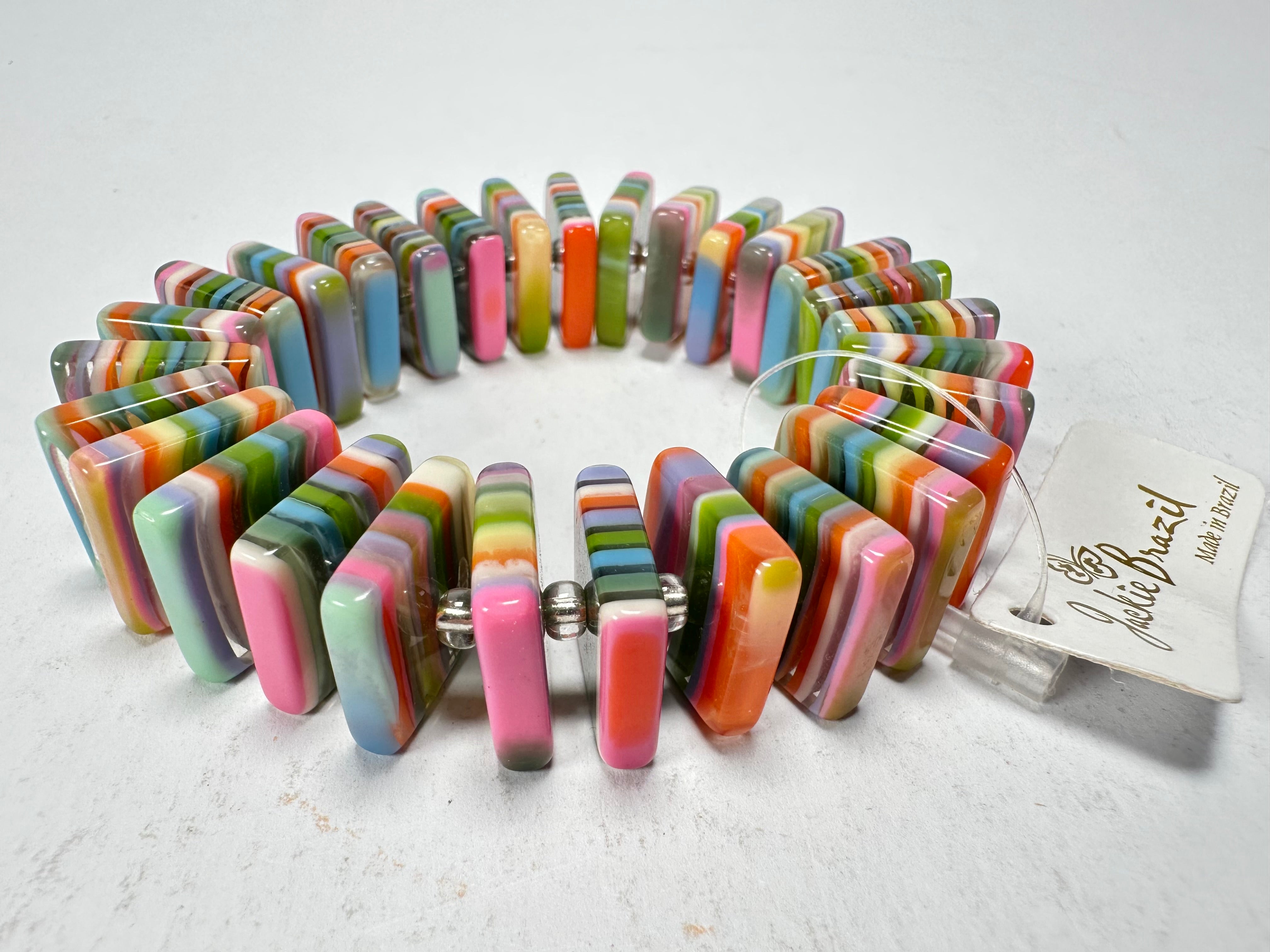 Jackie Brazil "Patricia" Liquorice Squares & Beads Spring Colour Resin Bracelet ( B0192 )