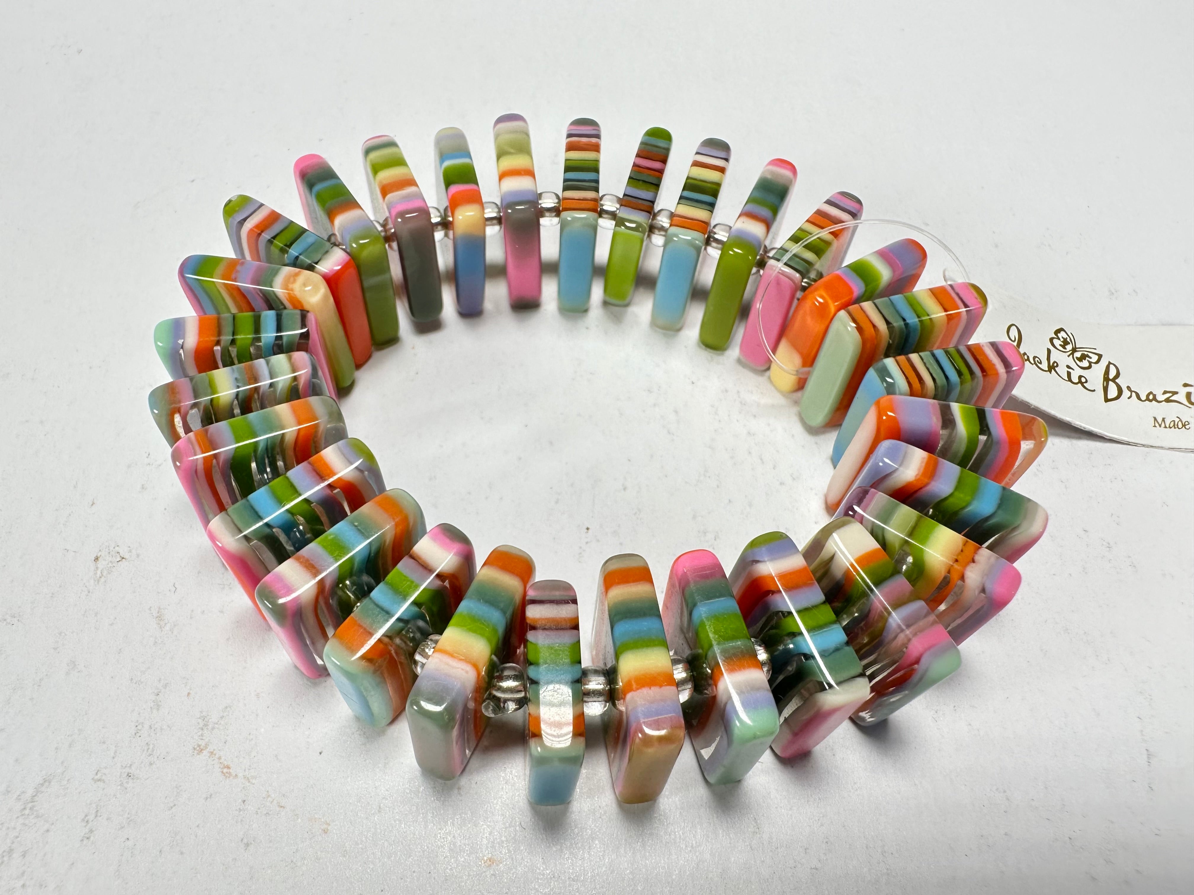 Jackie Brazil "Patricia" Liquorice Squares & Beads Spring Colour Resin Bracelet ( B0192 )