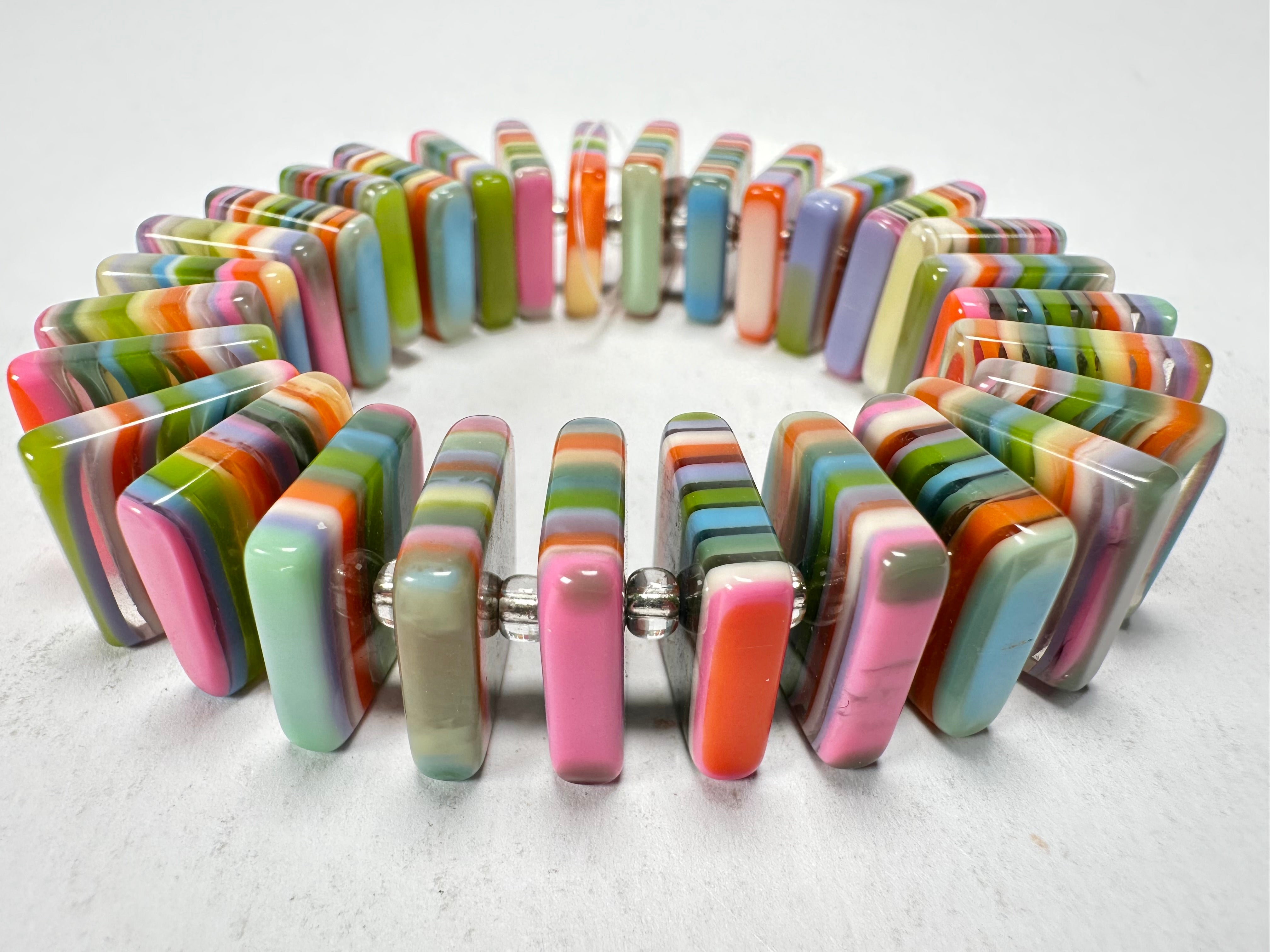 Jackie Brazil "Patricia" Liquorice Squares & Beads Spring Colour Resin Bracelet ( B0192 )