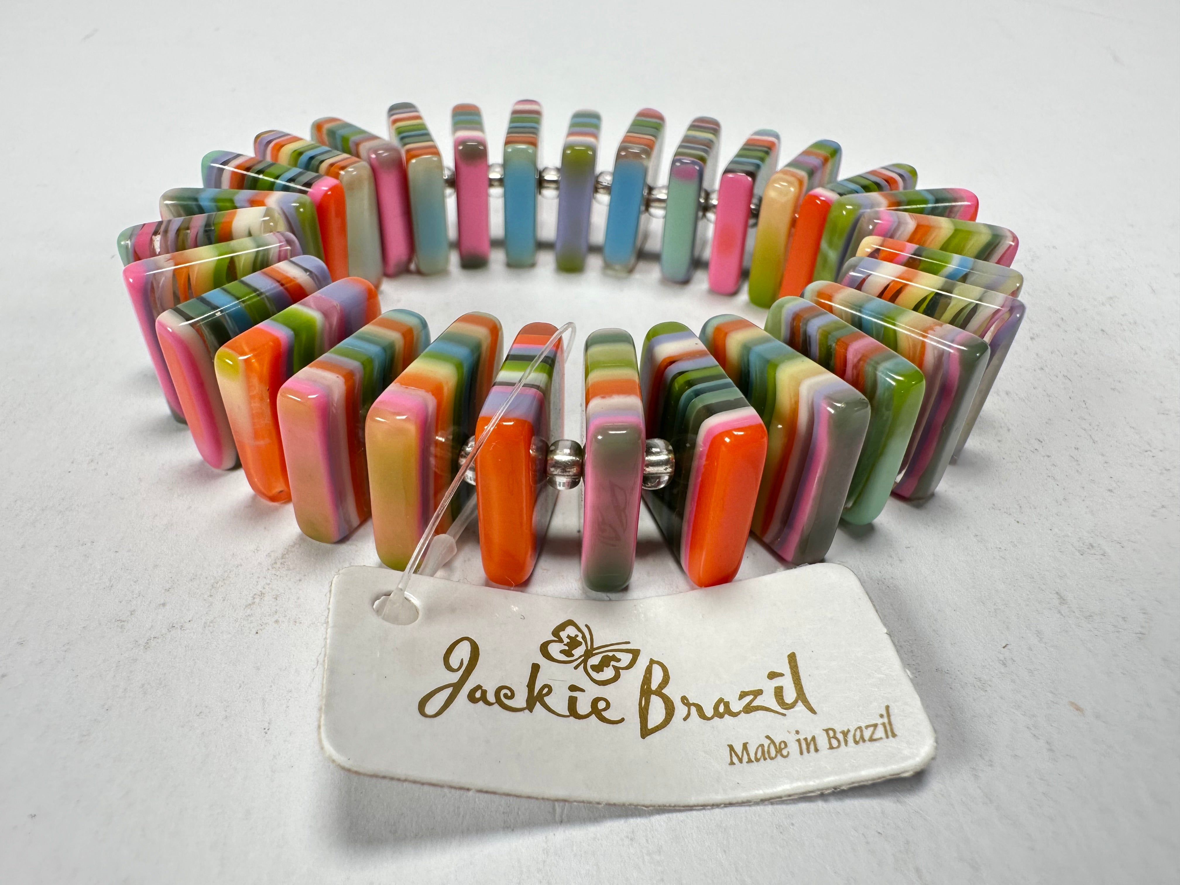 Jackie Brazil "Patricia" Liquorice Squares & Beads Spring Colour Resin Bracelet ( B0192 )