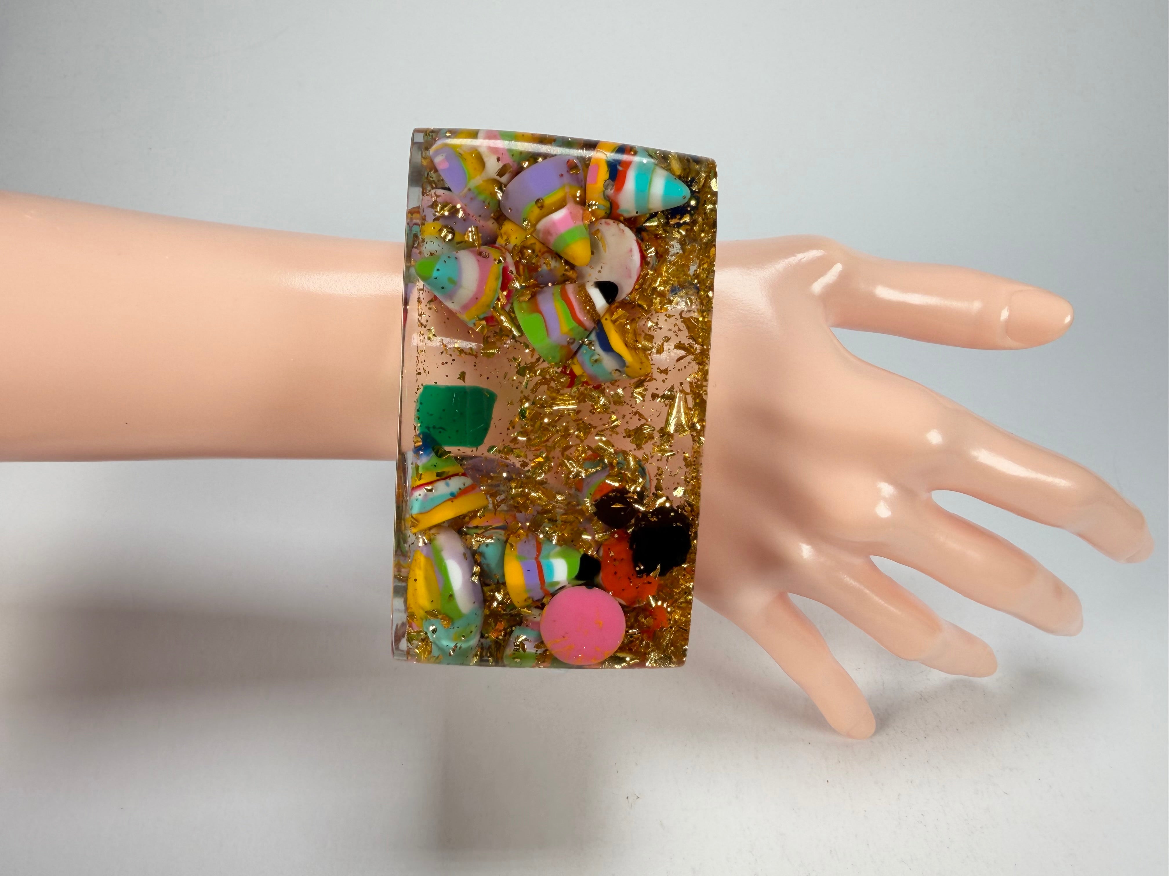 Jackie Brazil "Solid Square" Cascade x Gold Flakes 5cm Bangle ( B2100 )