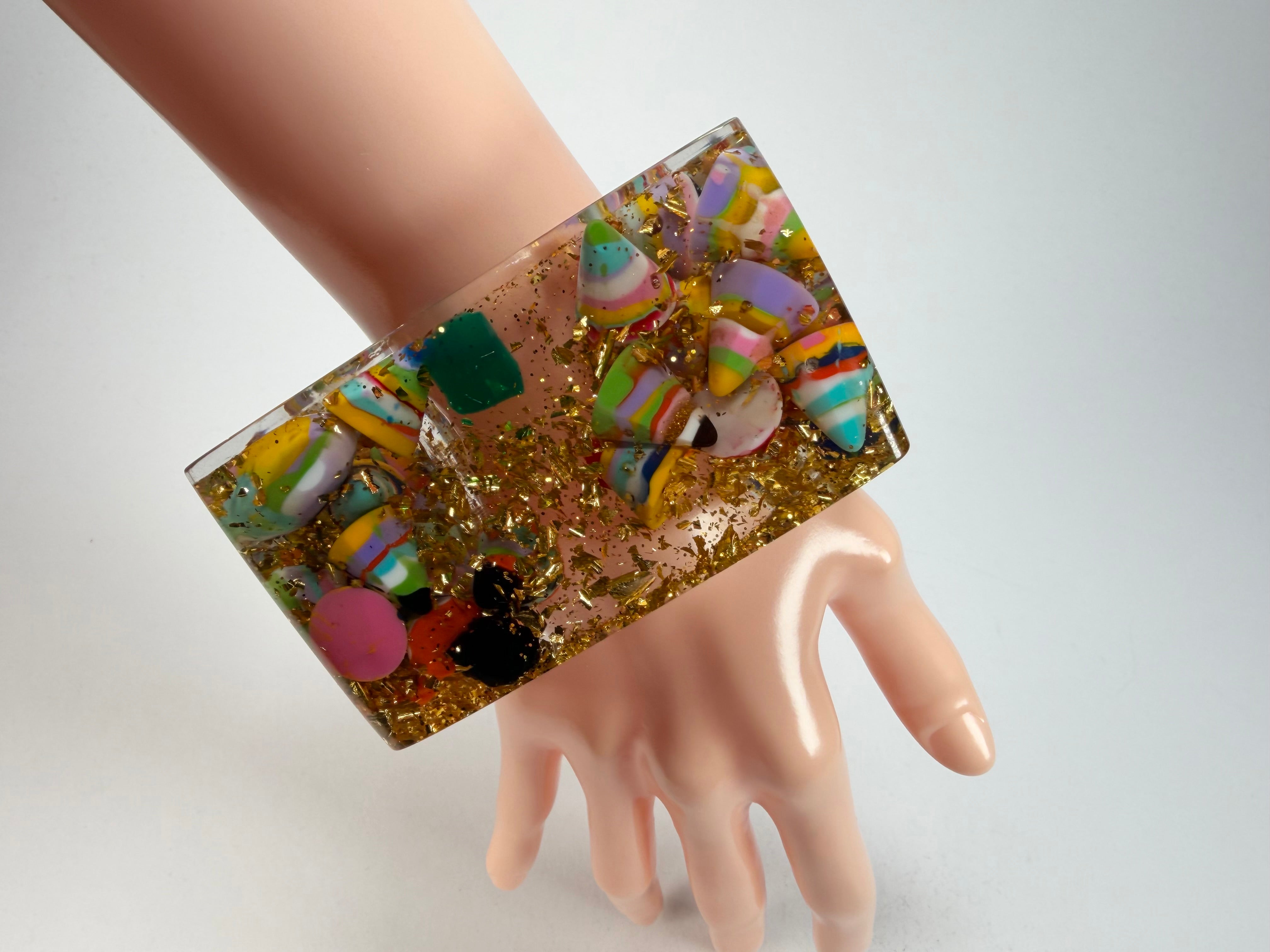 Jackie Brazil "Solid Square" Cascade x Gold Flakes 5cm Bangle ( B2100 )