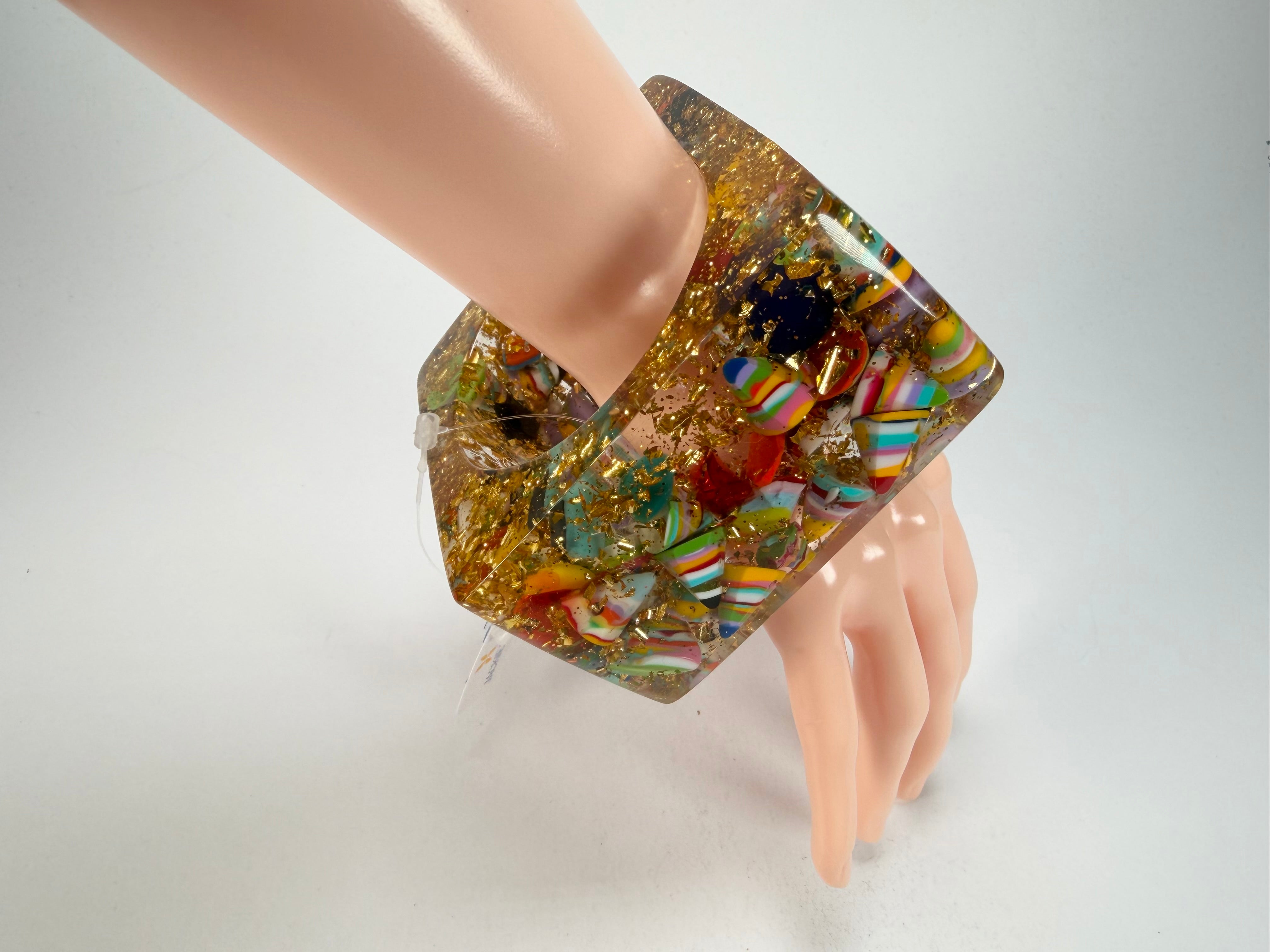 Jackie Brazil "Solid Square" Cascade x Gold Flakes 5cm Bangle ( B2100 )