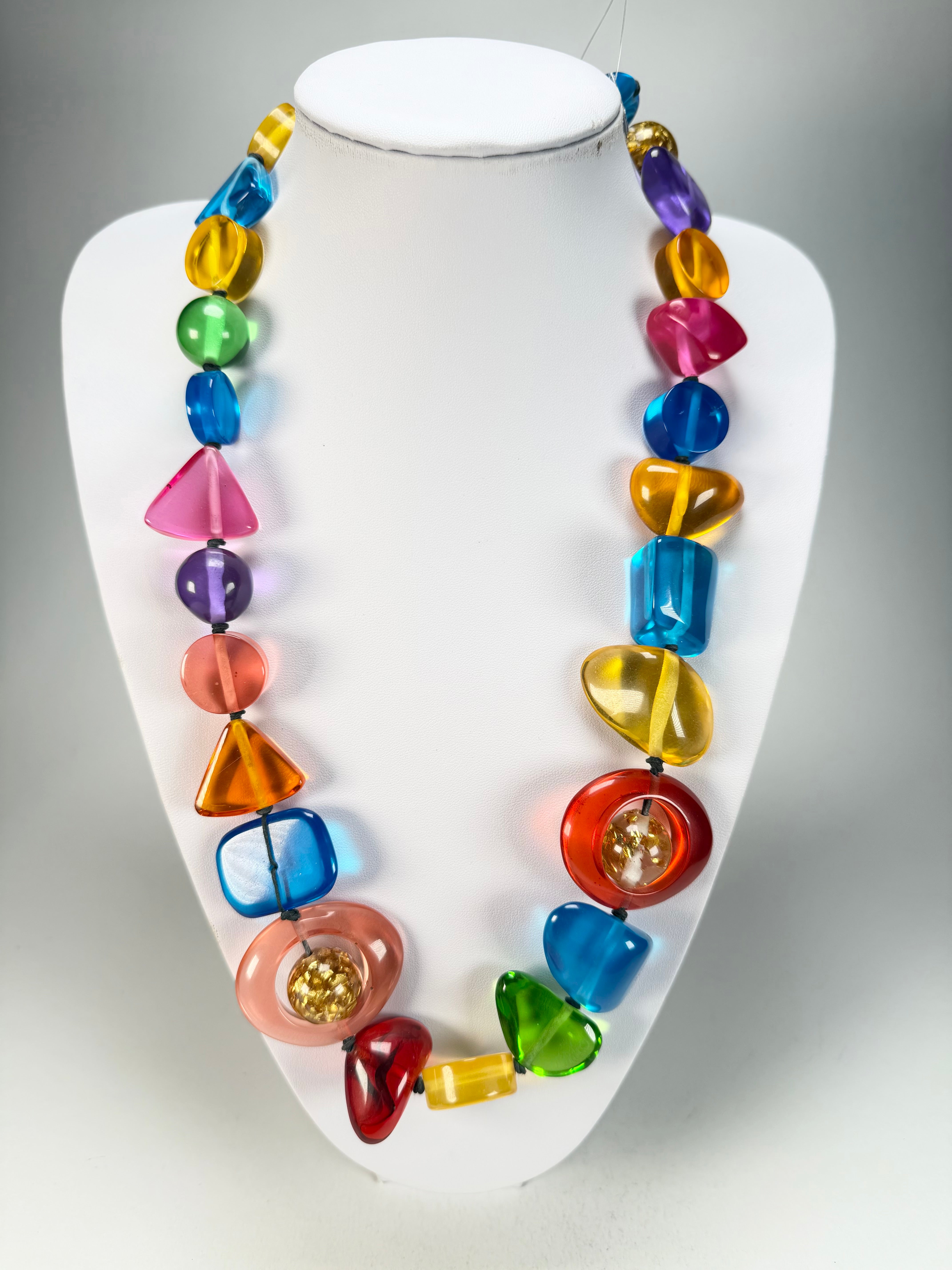 Jackie Brazil "Indiana" Transparent Carnaval Mix Multi-Bead Medium Resin 70cm Necklace ( N0033 )