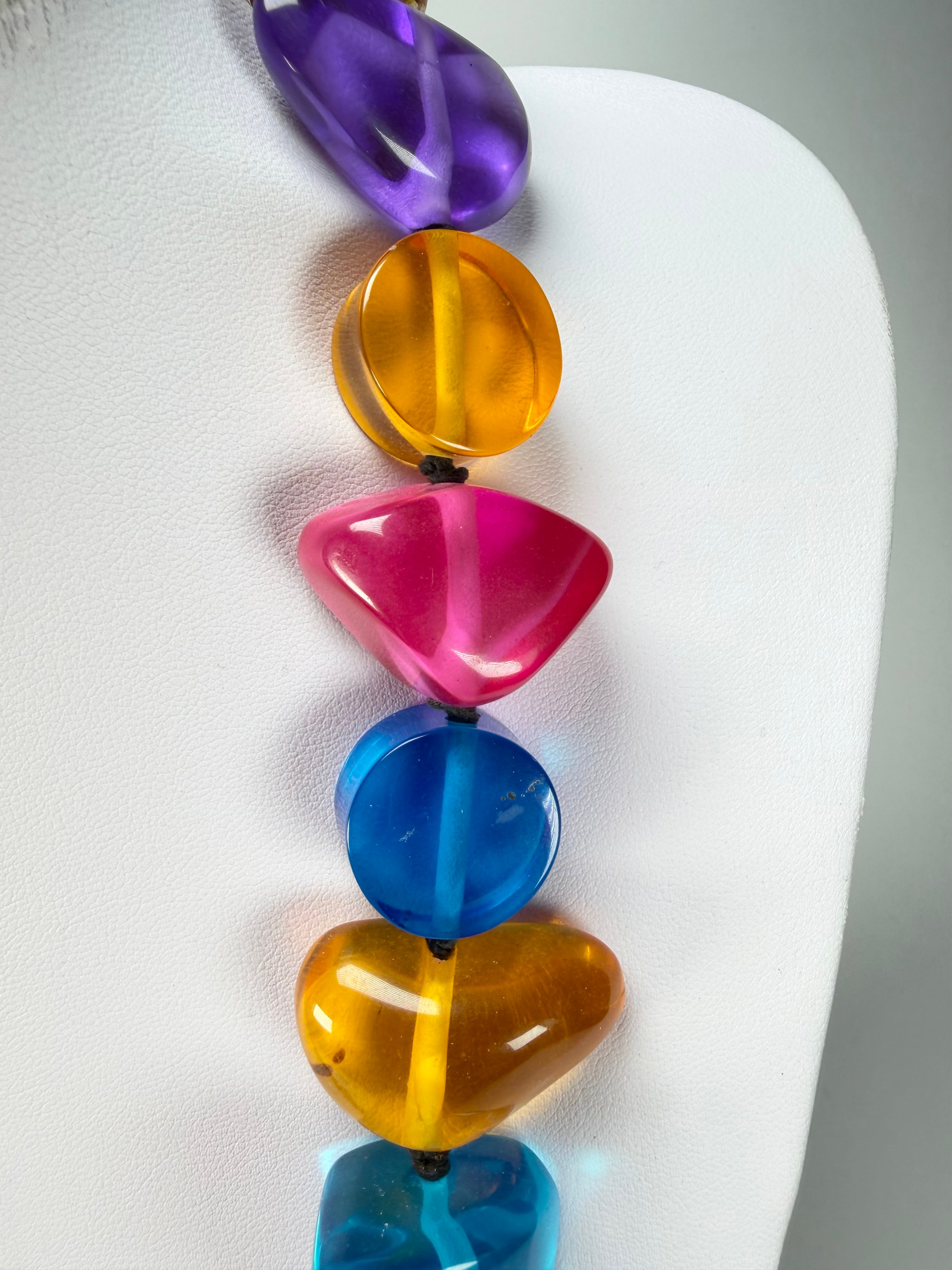 Jackie Brazil "Indiana" Transparent Carnaval Mix Multi-Bead Medium Resin 70cm Necklace ( N0033 )