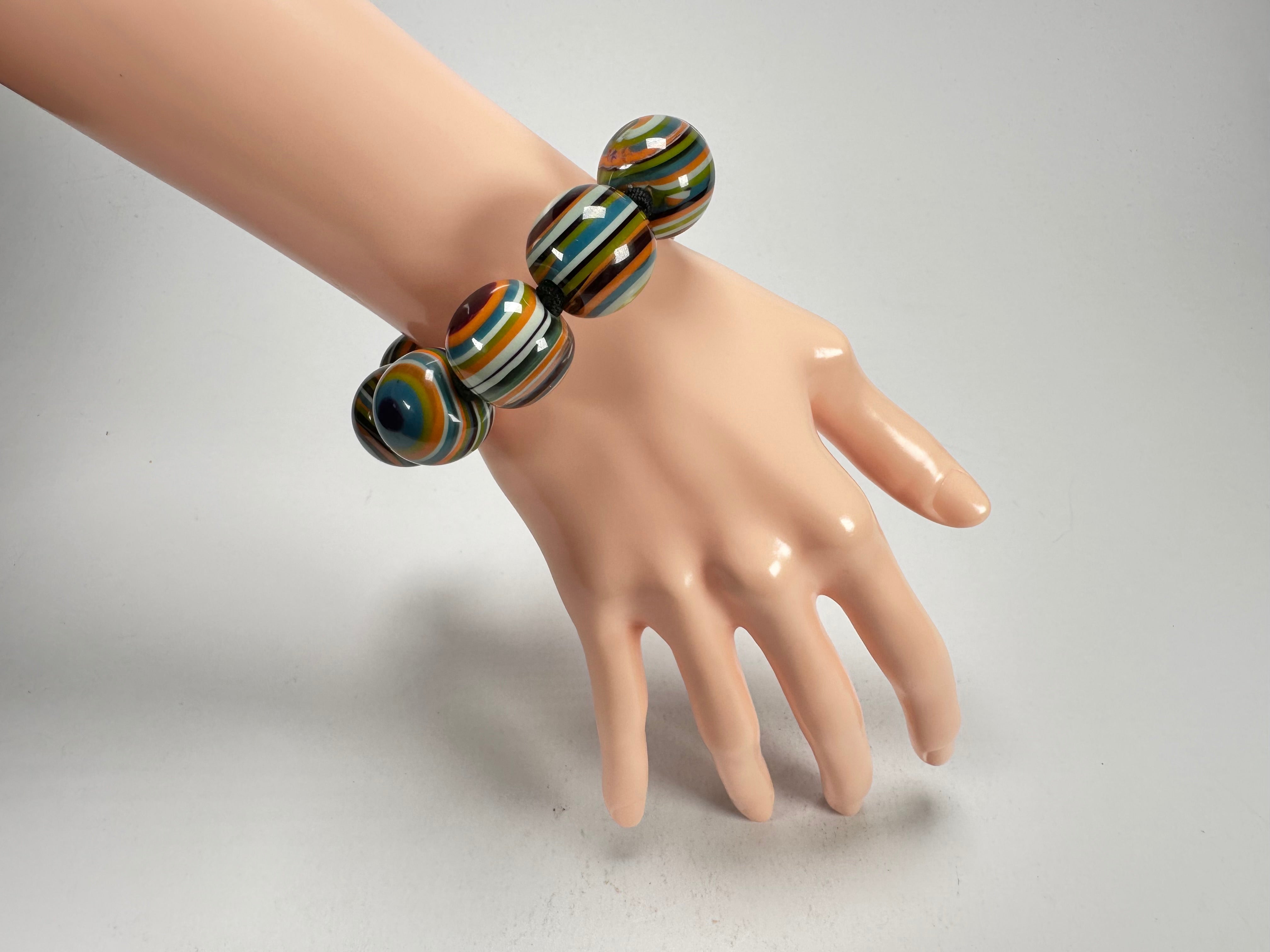 Jackie Brazil "Cat Eyes" Liquorice Allsorts Balls Winter Mix Resin Bracelet ( B0885 )