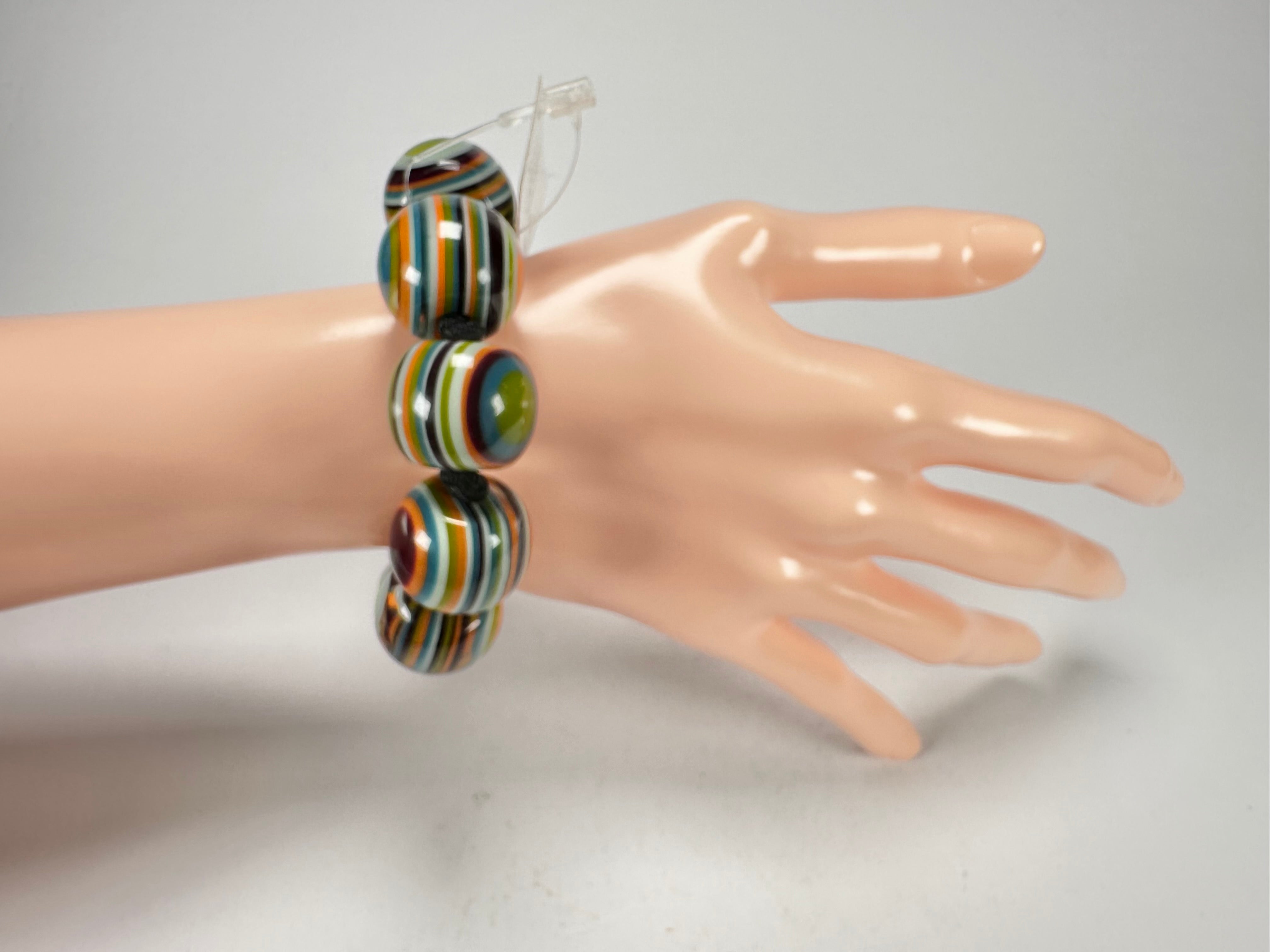 Jackie Brazil "Cat Eyes" Liquorice Allsorts Balls Winter Mix Resin Bracelet ( B0885 )