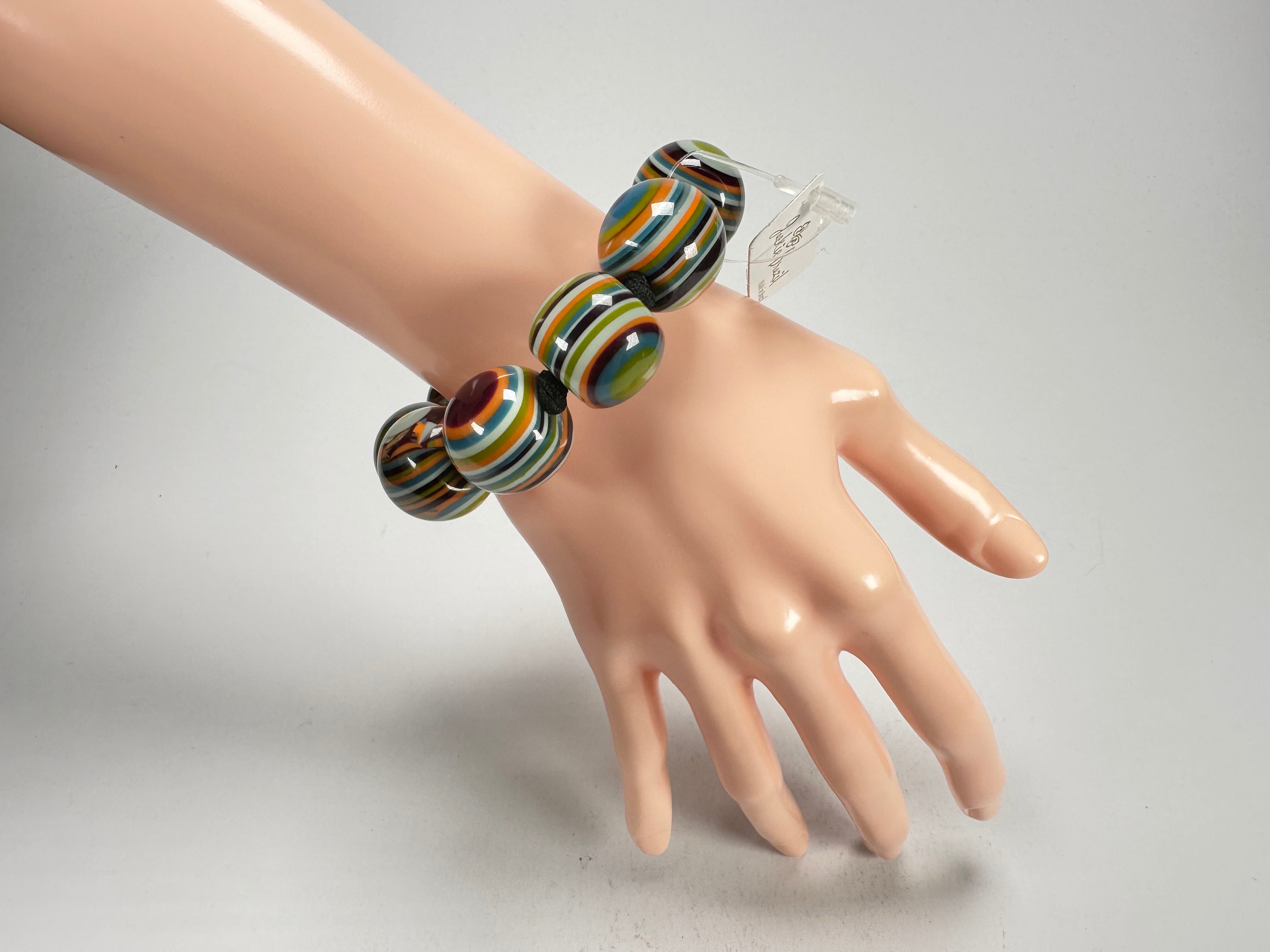 Jackie Brazil "Cat Eyes" Liquorice Allsorts Balls Winter Mix Resin Bracelet ( B0885 )