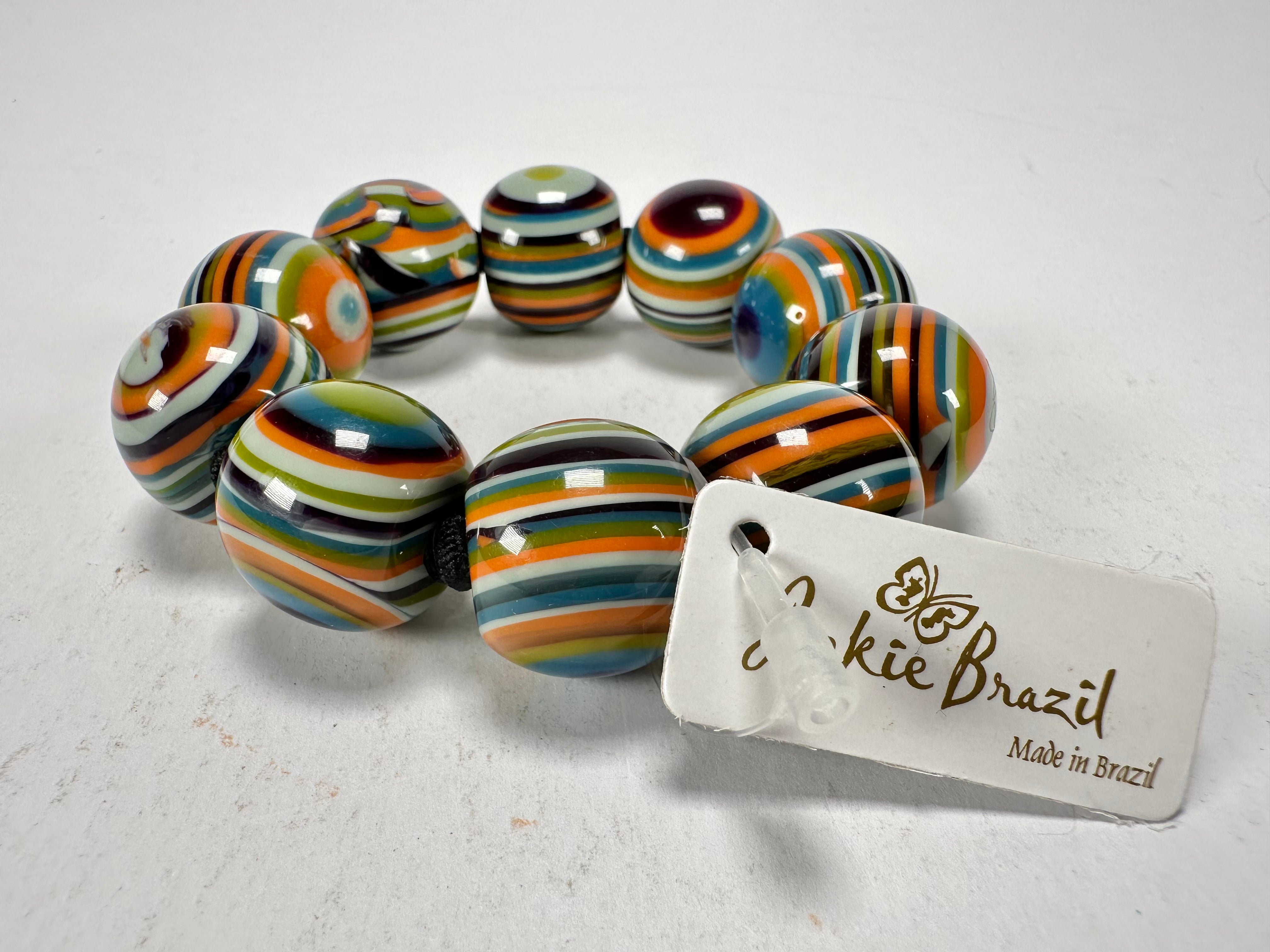 Jackie Brazil "Cat Eyes" Liquorice Allsorts Balls Winter Mix Resin Bracelet ( B0885 )