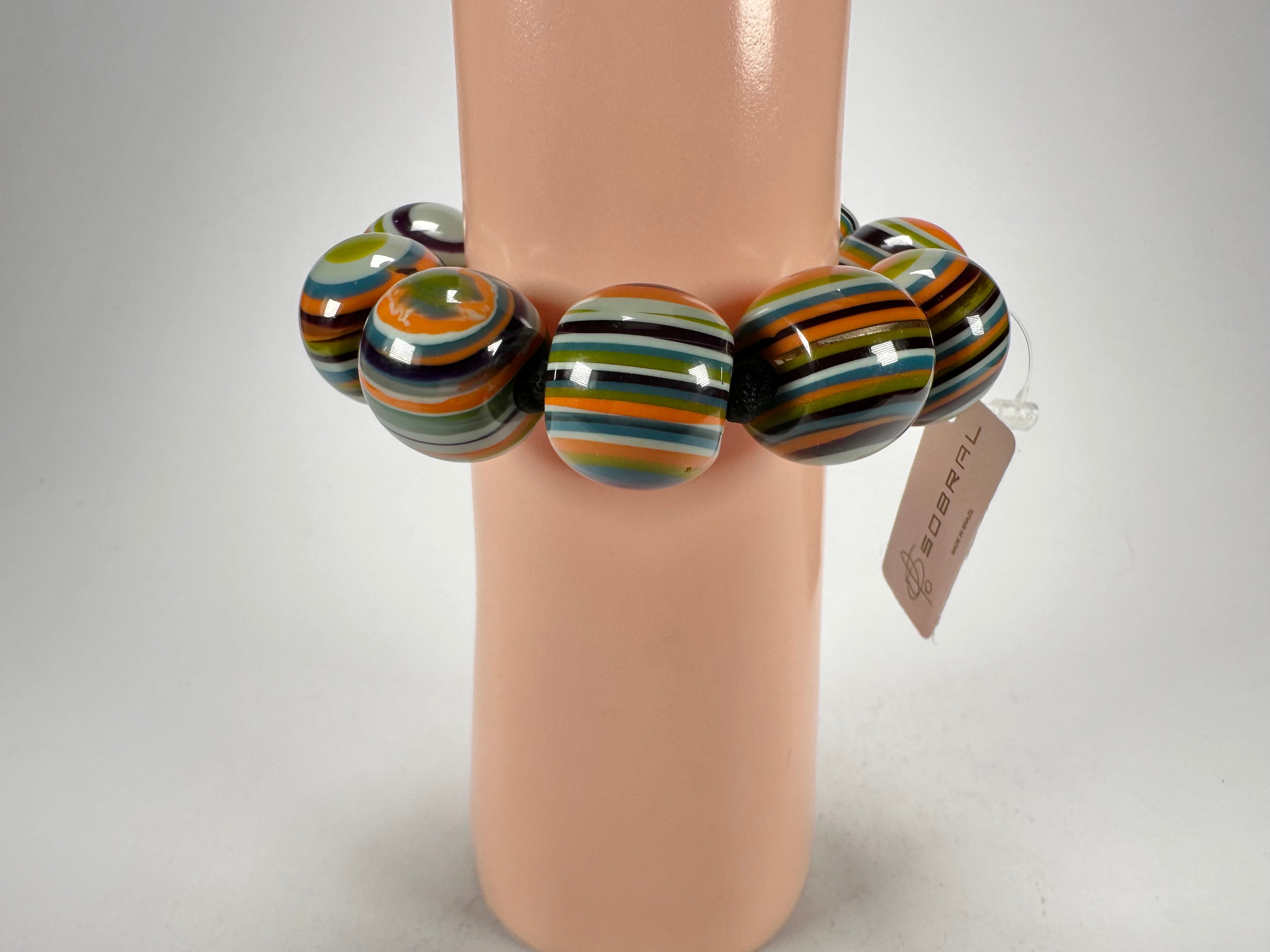 Jackie Brazil "Cat Eyes" Liquorice Allsorts Balls Winter Mix Resin Bracelet ( B0885 )