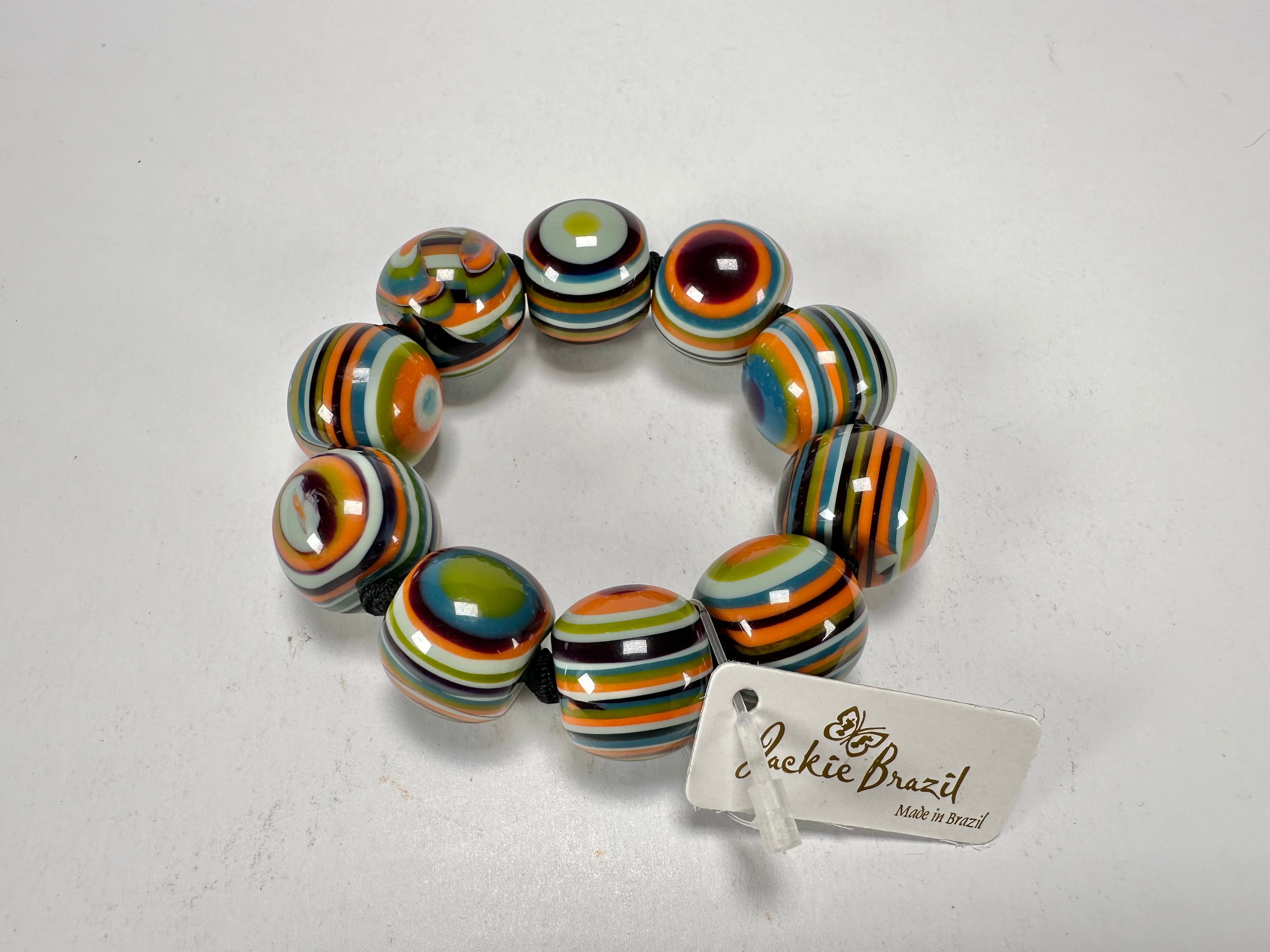 Jackie Brazil "Cat Eyes" Liquorice Allsorts Balls Winter Mix Resin Bracelet ( B0885 )