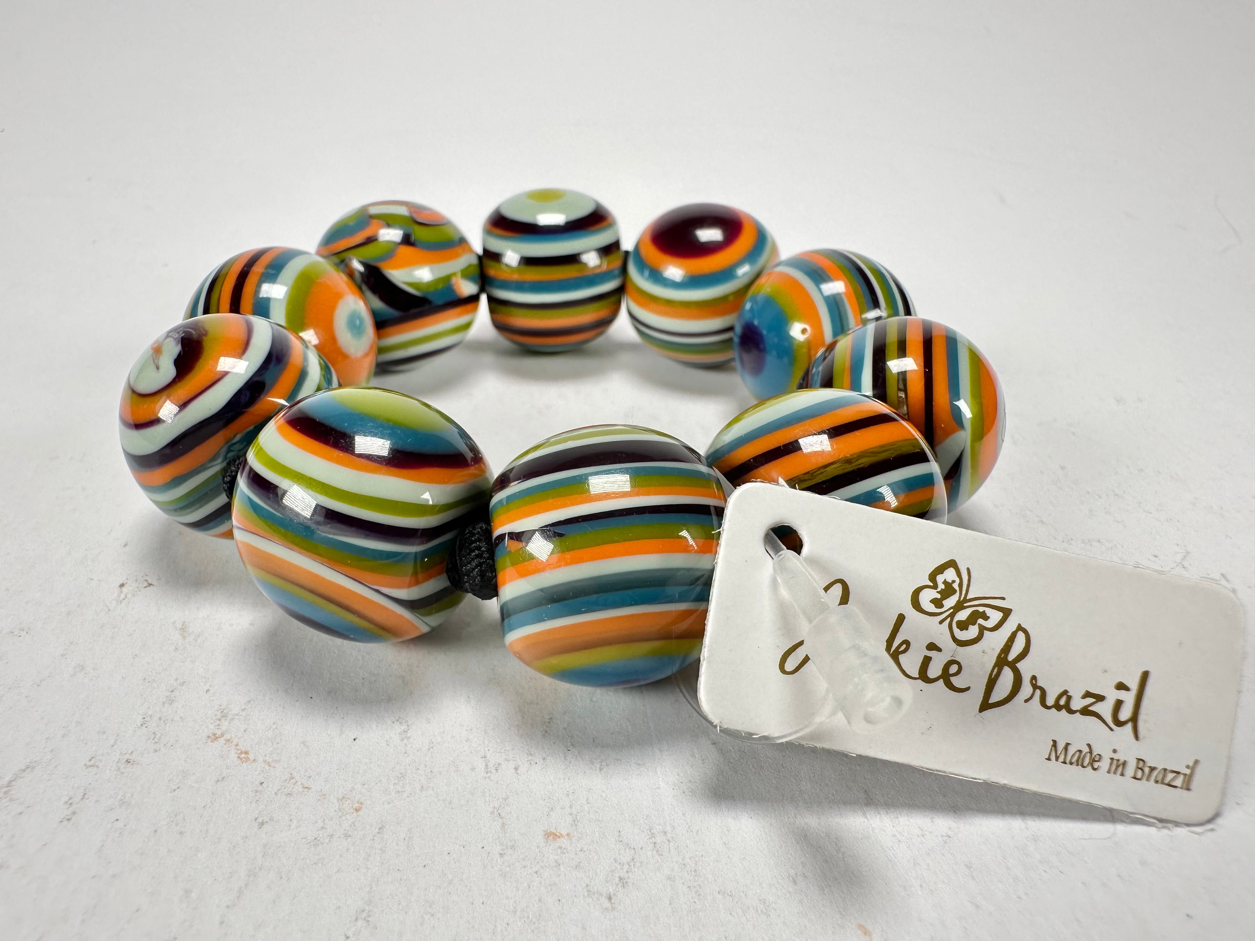 Jackie Brazil "Cat Eyes" Liquorice Allsorts Balls Winter Mix Resin Bracelet ( B0885 )