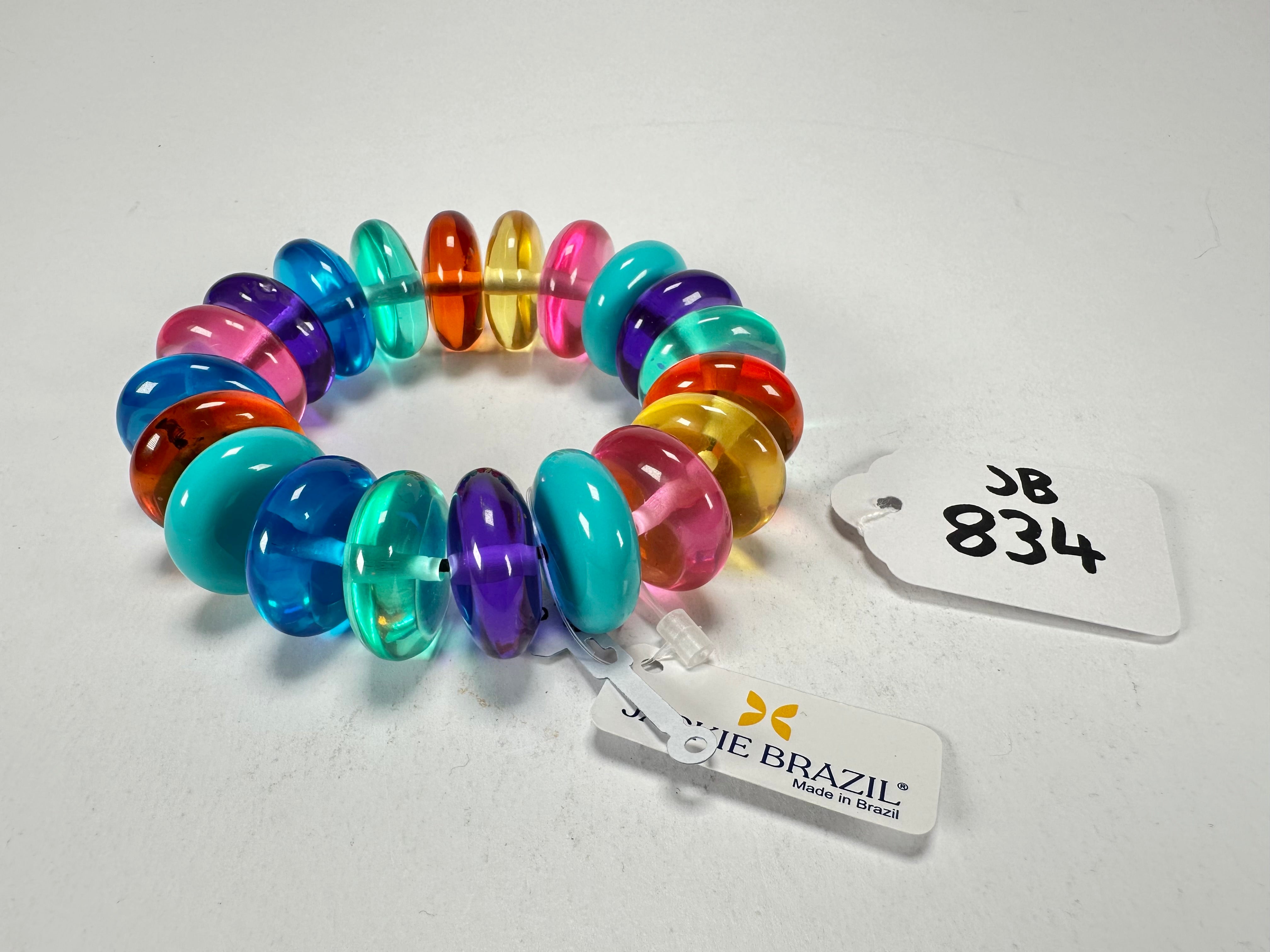 Jackie Brazil "Ana" Transparent Summer Mix Elasticated Wheels Resin Bracelet ( B0910 )