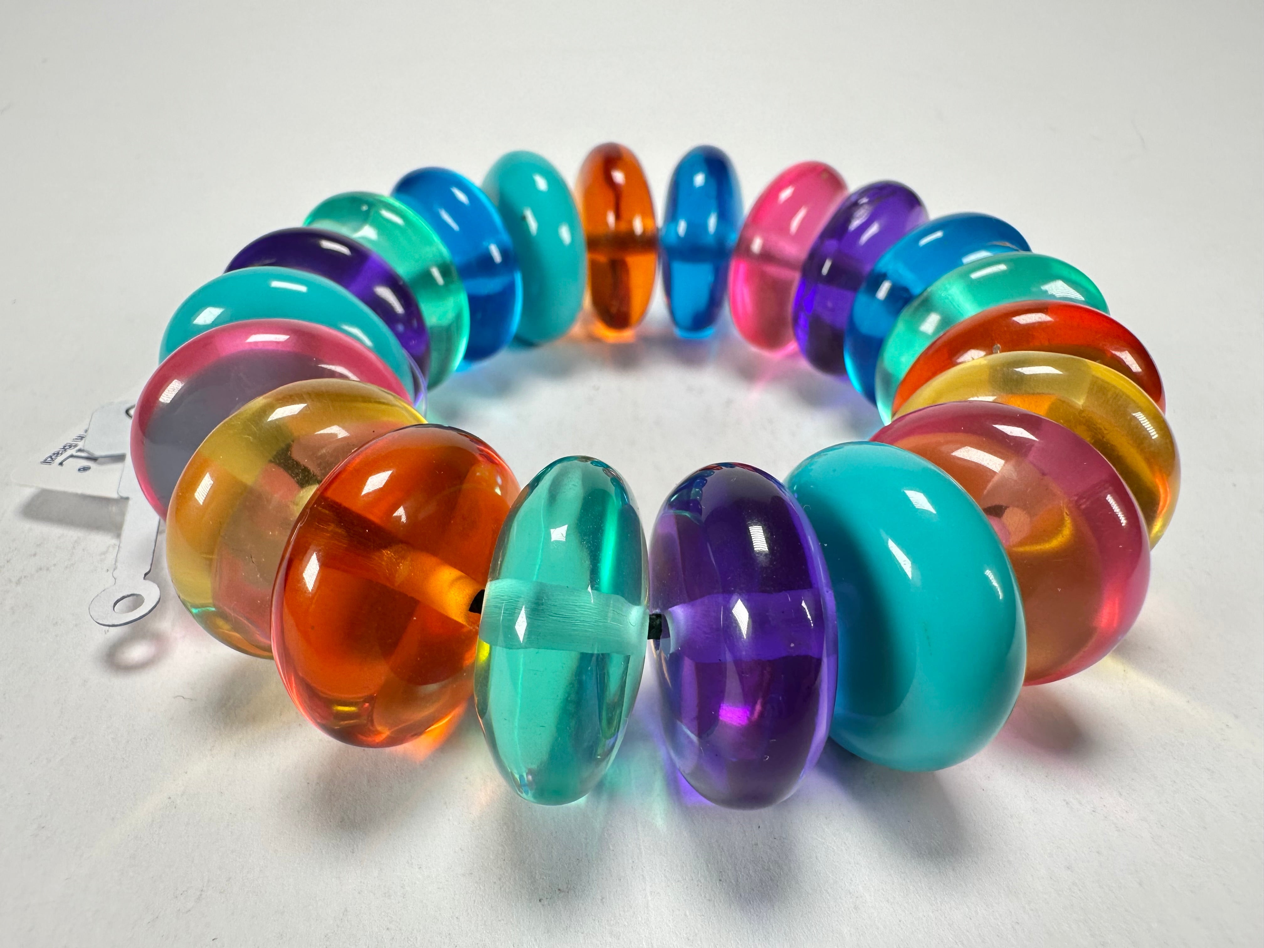 Jackie Brazil "Ana" Transparent Summer Mix Elasticated Wheels Resin Bracelet ( B0910 )