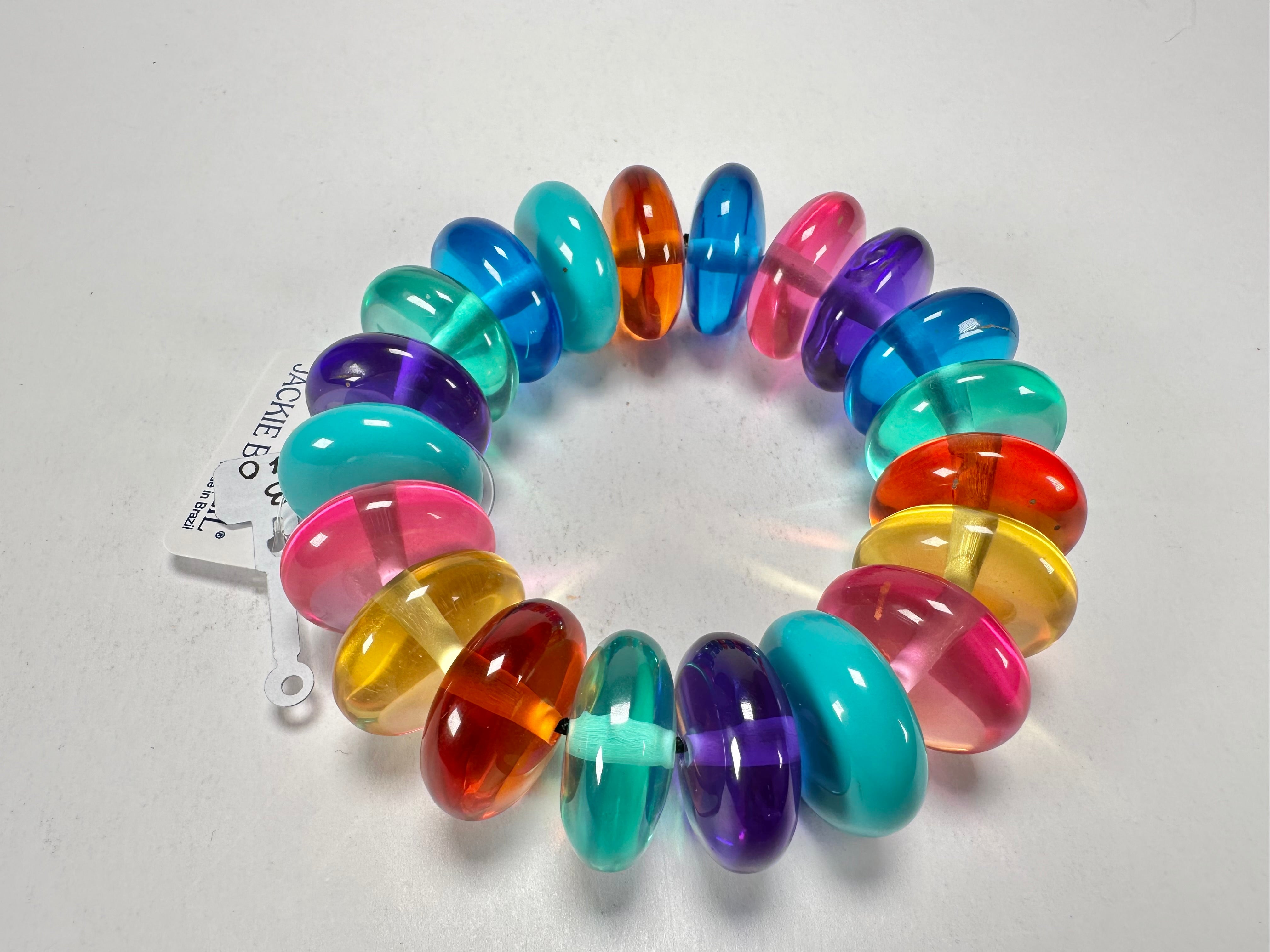 Jackie Brazil "Ana" Transparent Summer Mix Elasticated Wheels Resin Bracelet ( B0910 )