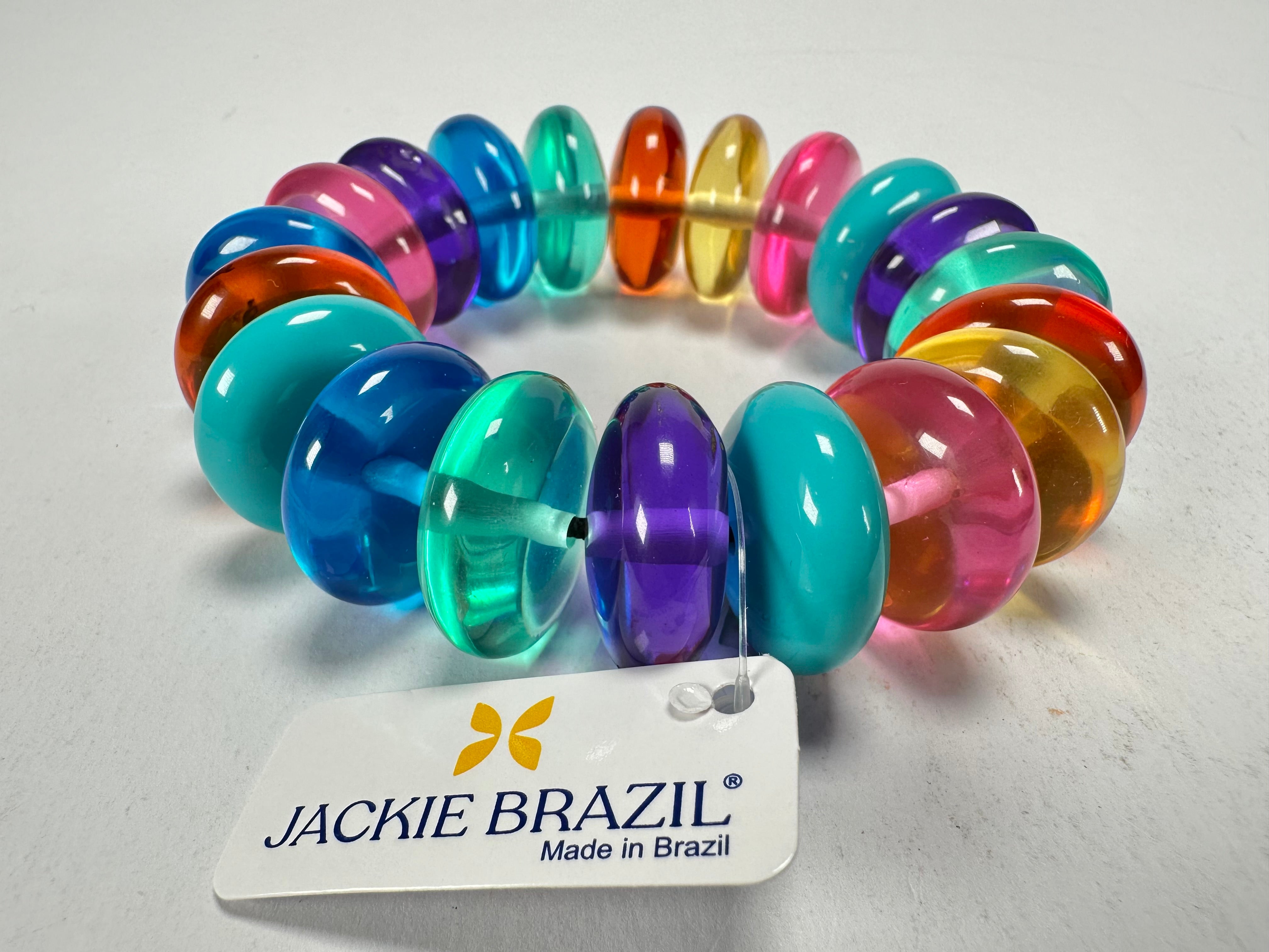 Jackie Brazil "Ana" Transparent Summer Mix Elasticated Wheels Resin Bracelet ( B0910 )