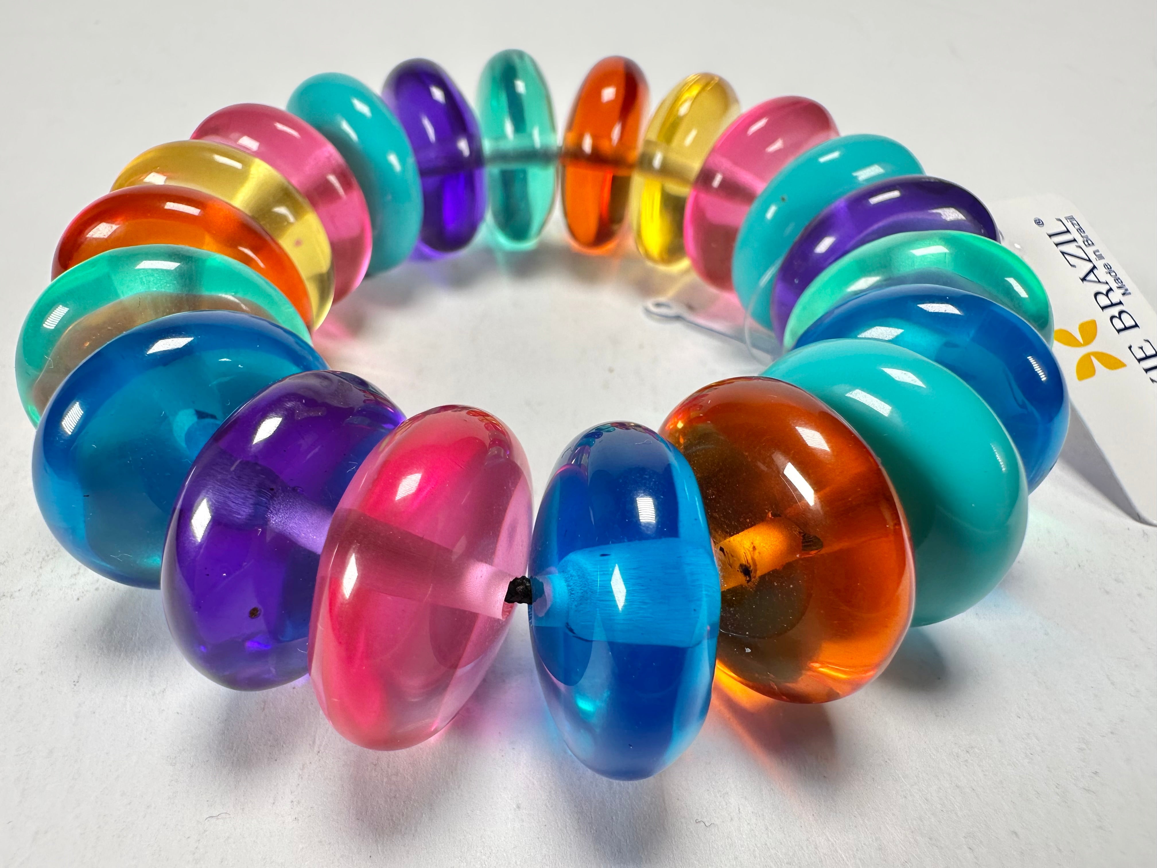 Jackie Brazil "Ana" Transparent Summer Mix Elasticated Wheels Resin Bracelet ( B0910 )