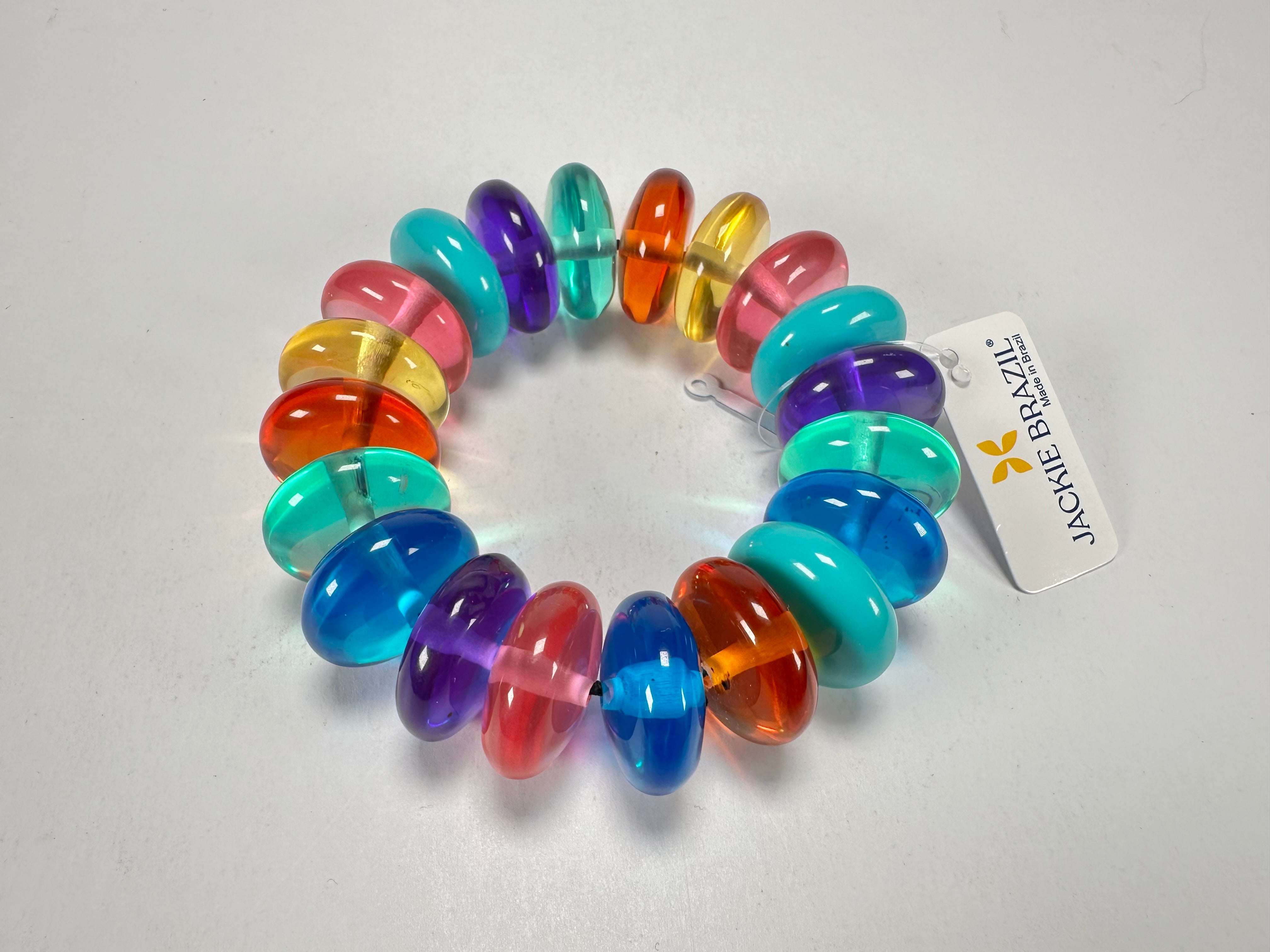 Jackie Brazil "Ana" Transparent Summer Mix Elasticated Wheels Resin Bracelet ( B0910 )