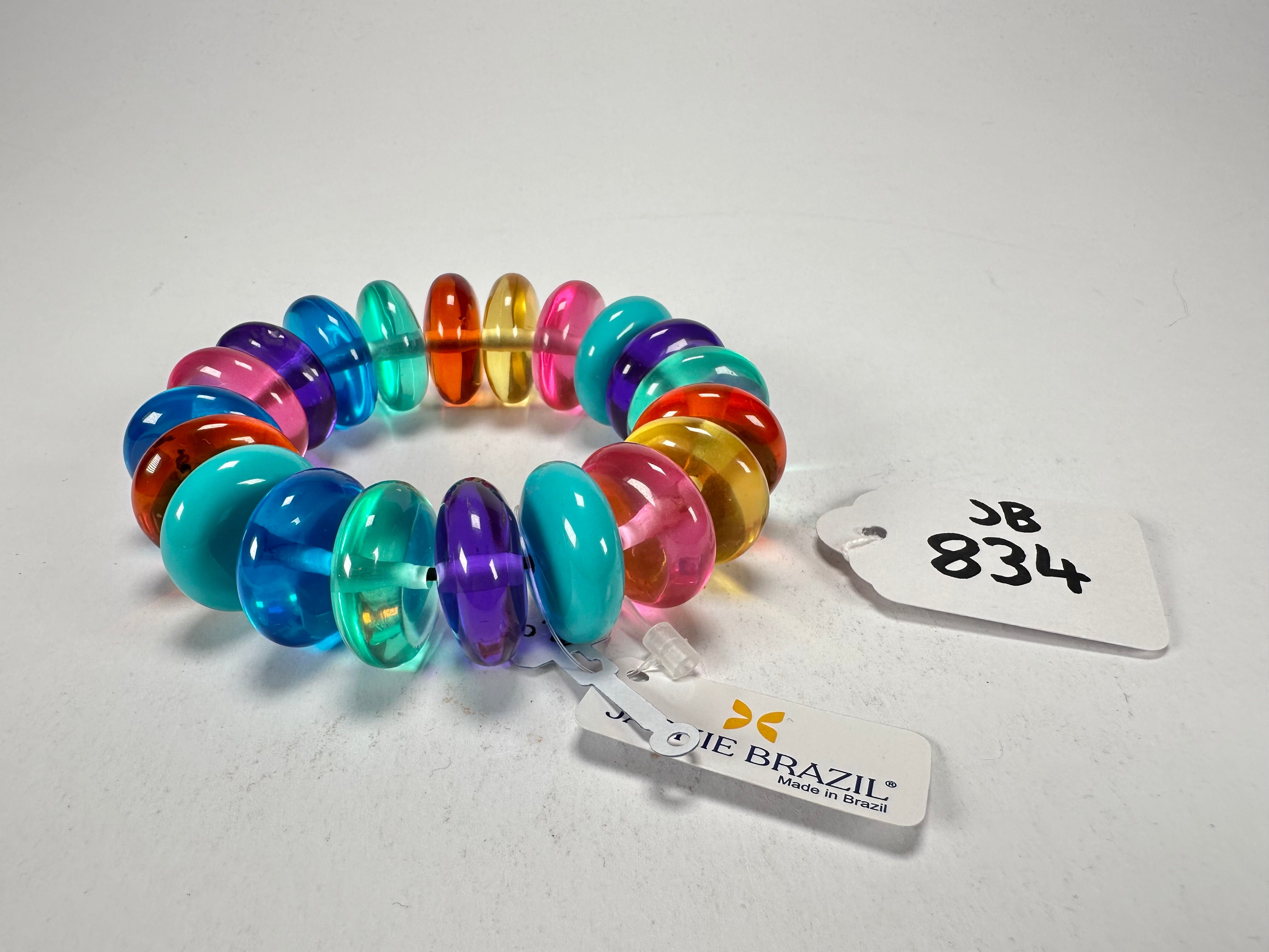 Jackie Brazil "Ana" Transparent Summer Mix Elasticated Wheels Resin Bracelet ( B0910 )