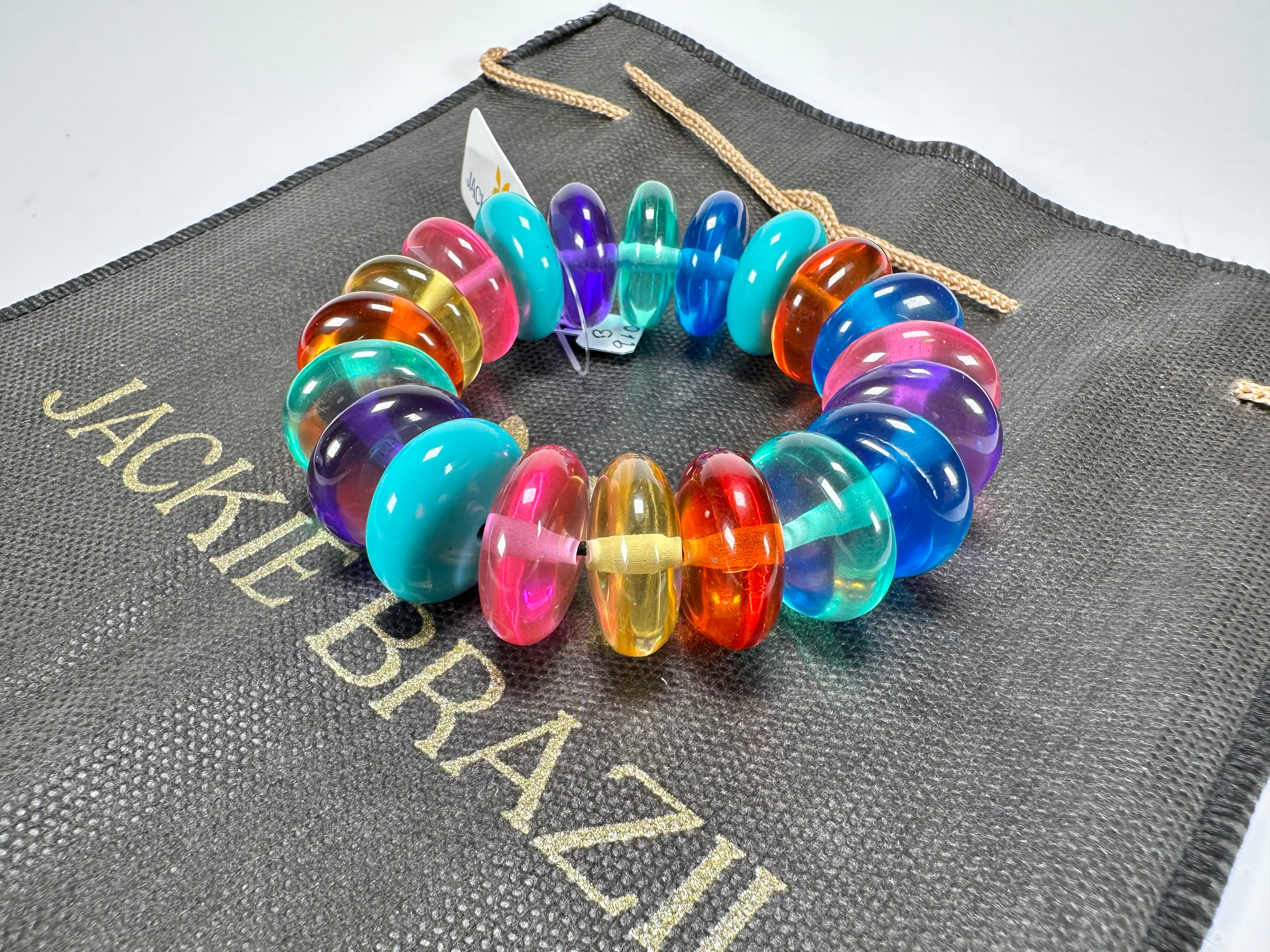 Jackie Brazil "Ana" Transparent Summer Mix Elasticated Wheels Resin Bracelet ( B0910 )