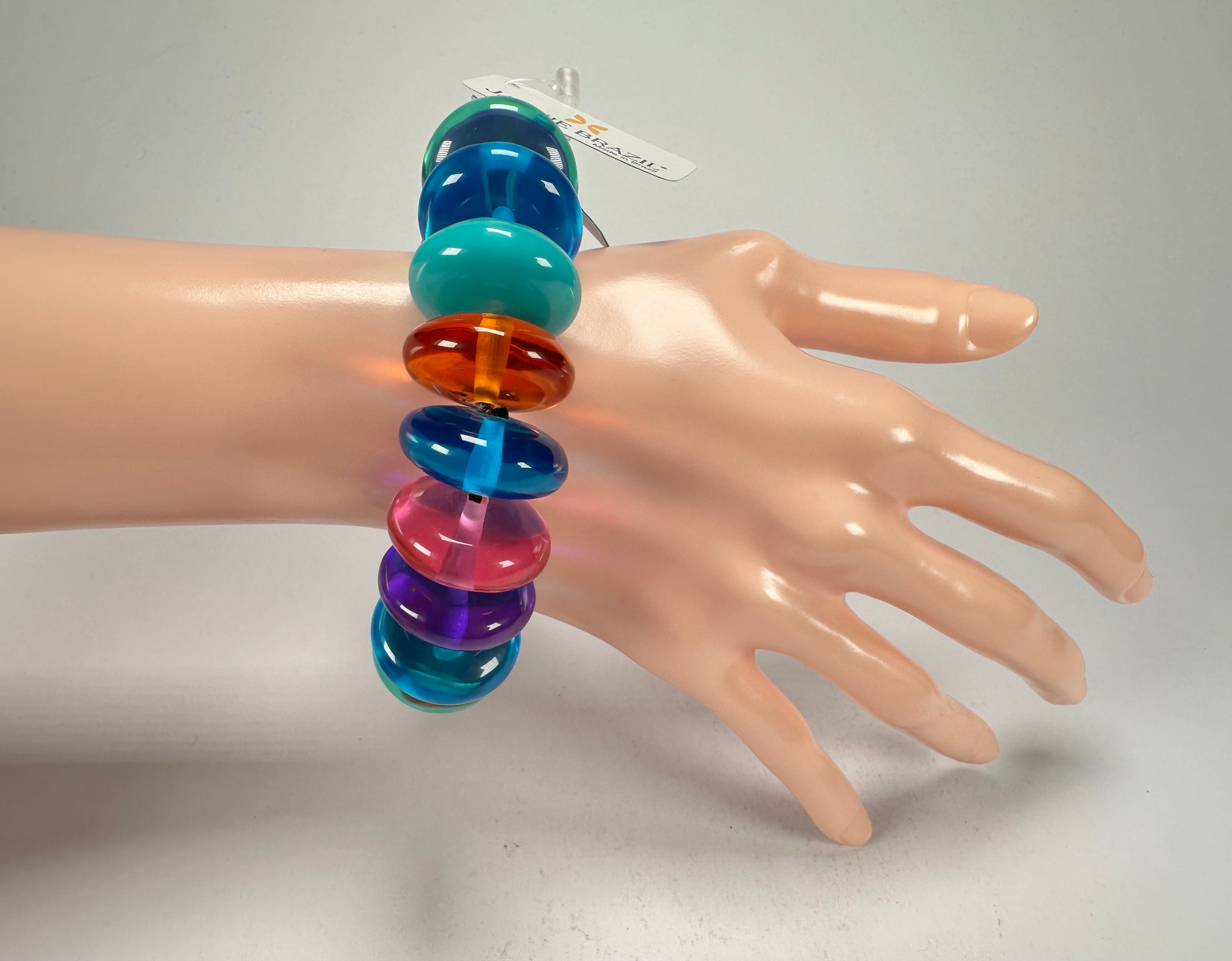 Jackie Brazil "Ana" Transparent Summer Mix Elasticated Wheels Resin Bracelet ( B0910 )