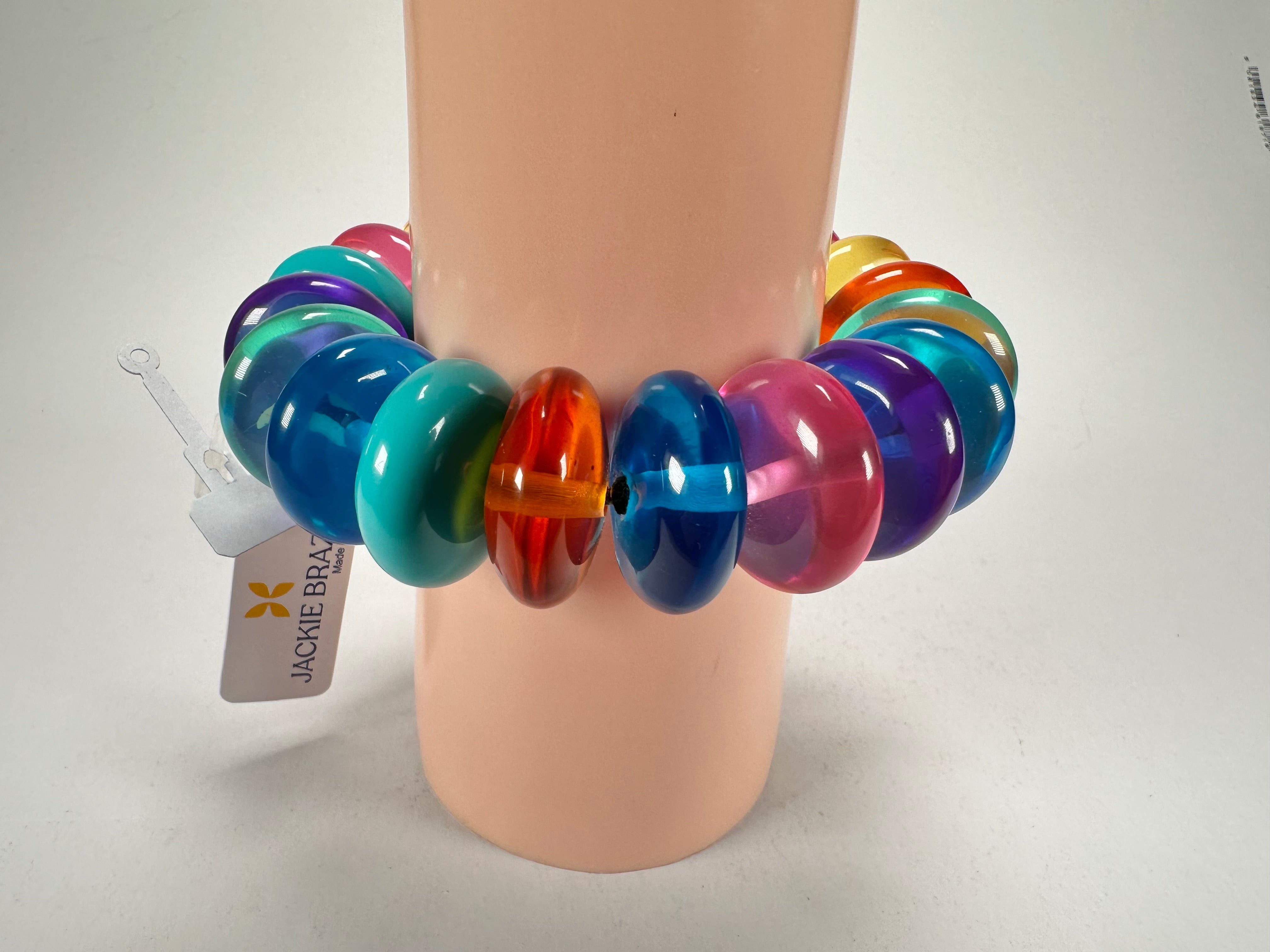 Jackie Brazil "Ana" Transparent Summer Mix Elasticated Wheels Resin Bracelet ( B0910 )