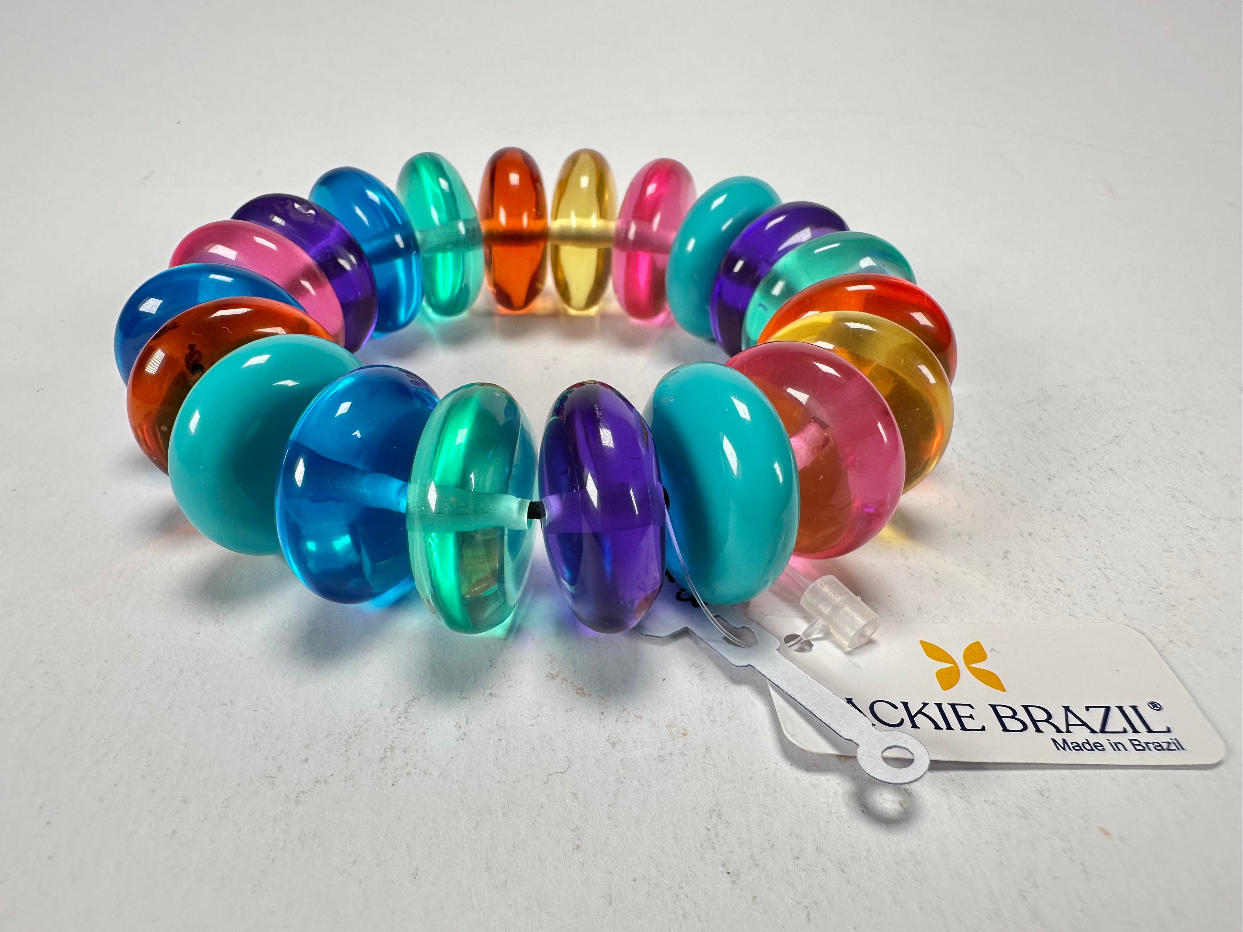 Jackie Brazil "Ana" Transparent Summer Mix Elasticated Wheels Resin Bracelet ( B0910 )