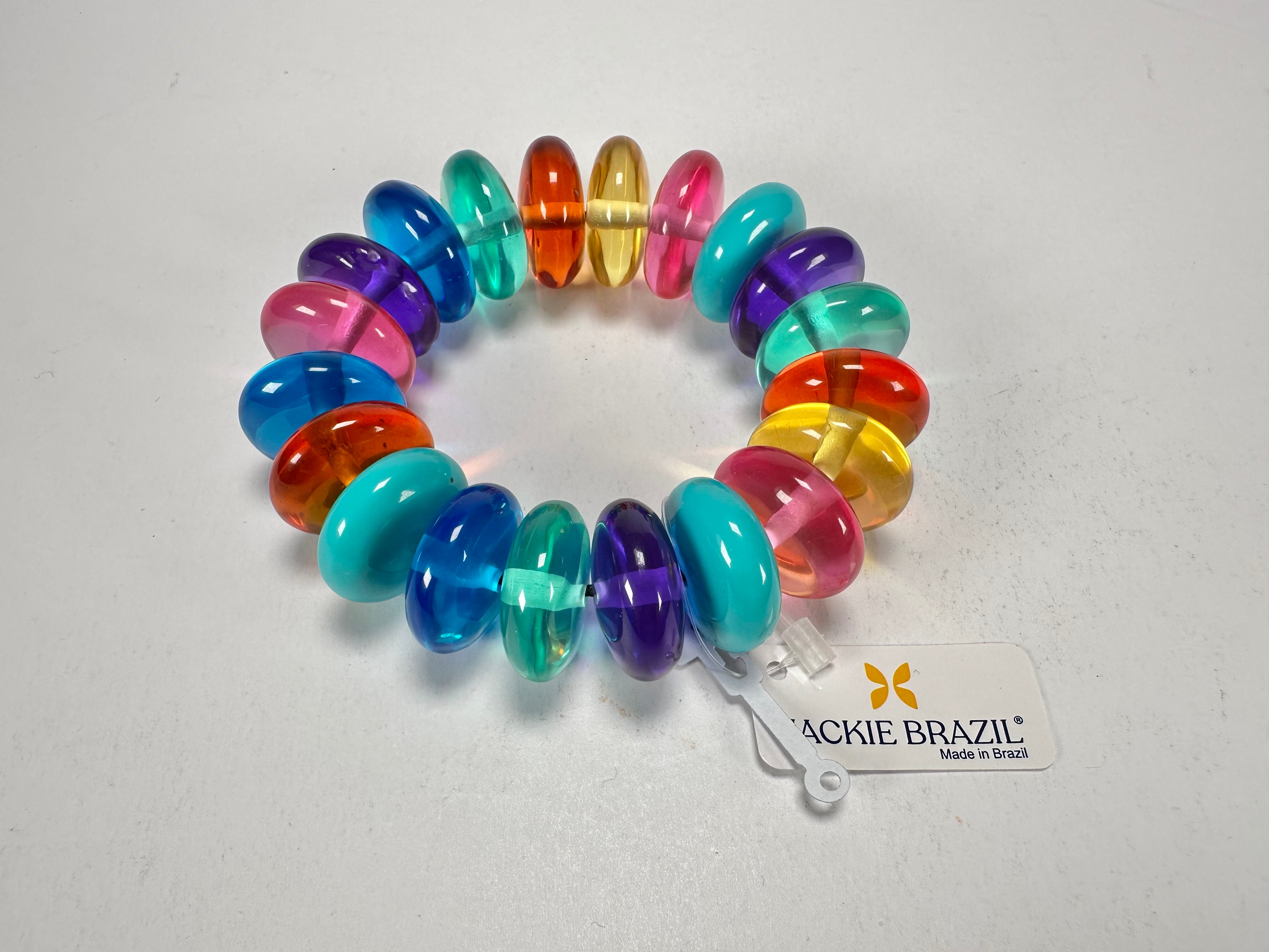 Jackie Brazil "Ana" Transparent Summer Mix Elasticated Wheels Resin Bracelet ( B0910 )