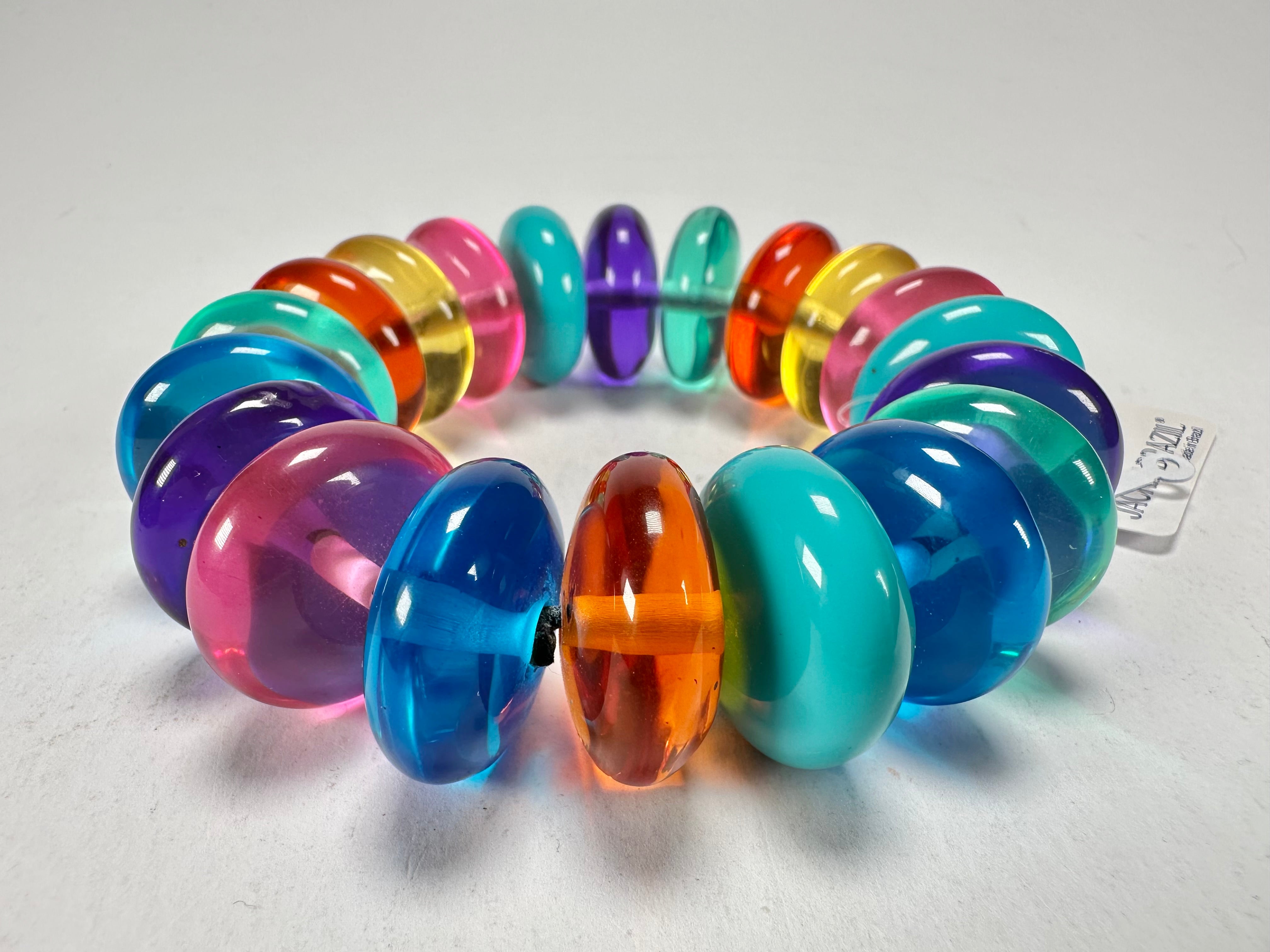 Jackie Brazil "Ana" Transparent Summer Mix Elasticated Wheels Resin Bracelet ( B0910 )