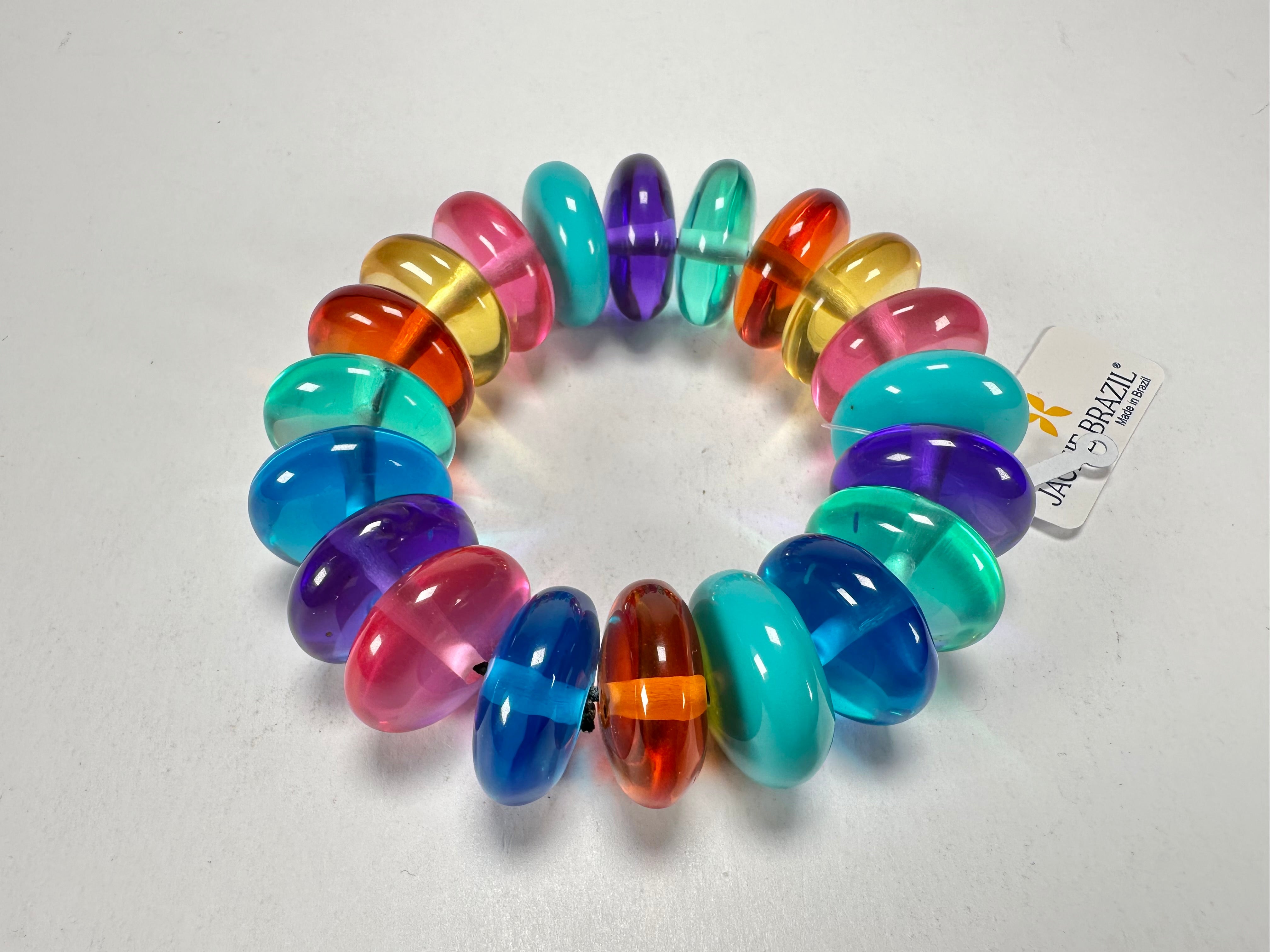 Jackie Brazil "Ana" Transparent Summer Mix Elasticated Wheels Resin Bracelet ( B0910 )