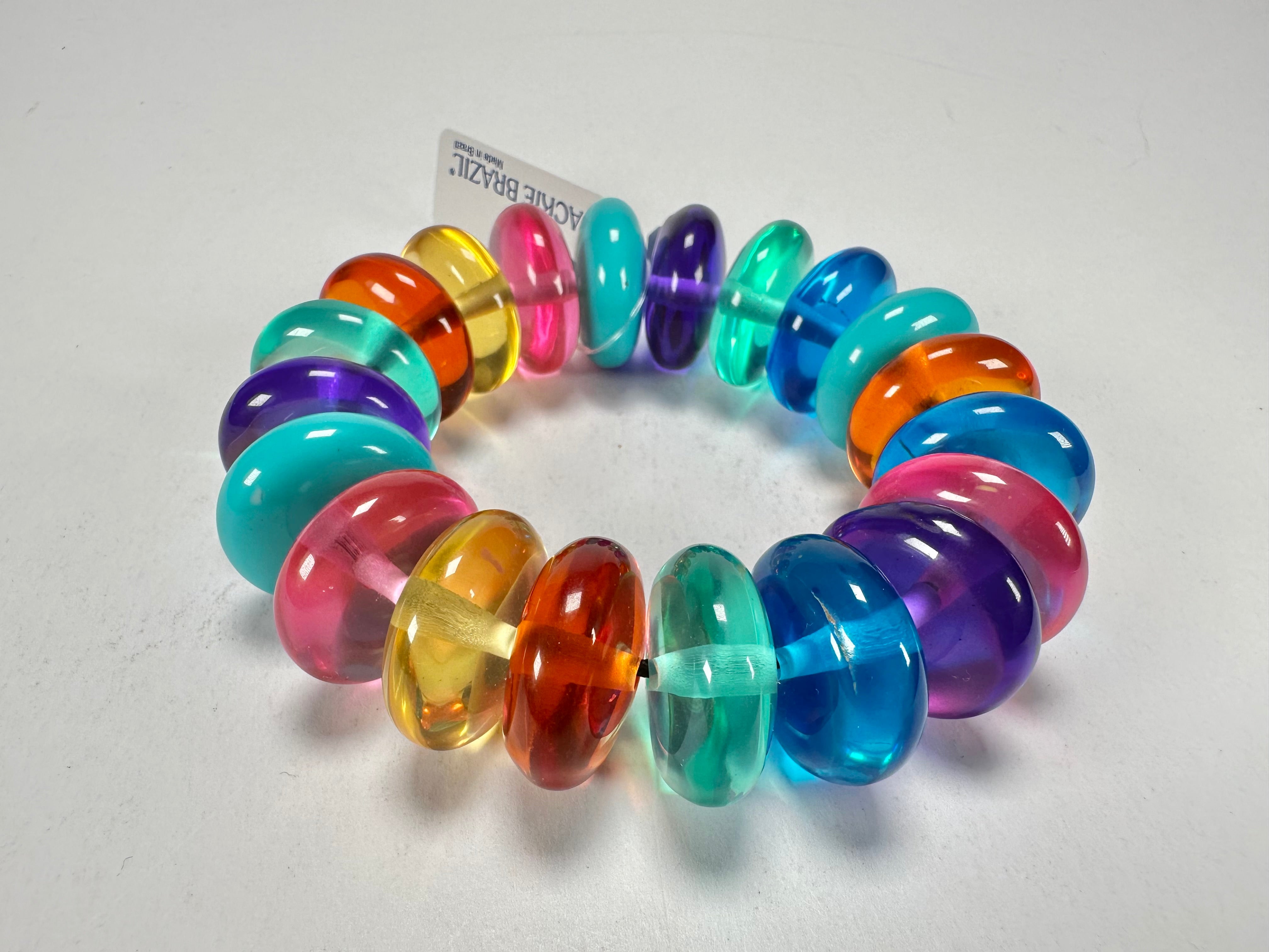 Jackie Brazil "Ana" Transparent Summer Mix Elasticated Wheels Resin Bracelet ( B0910 )