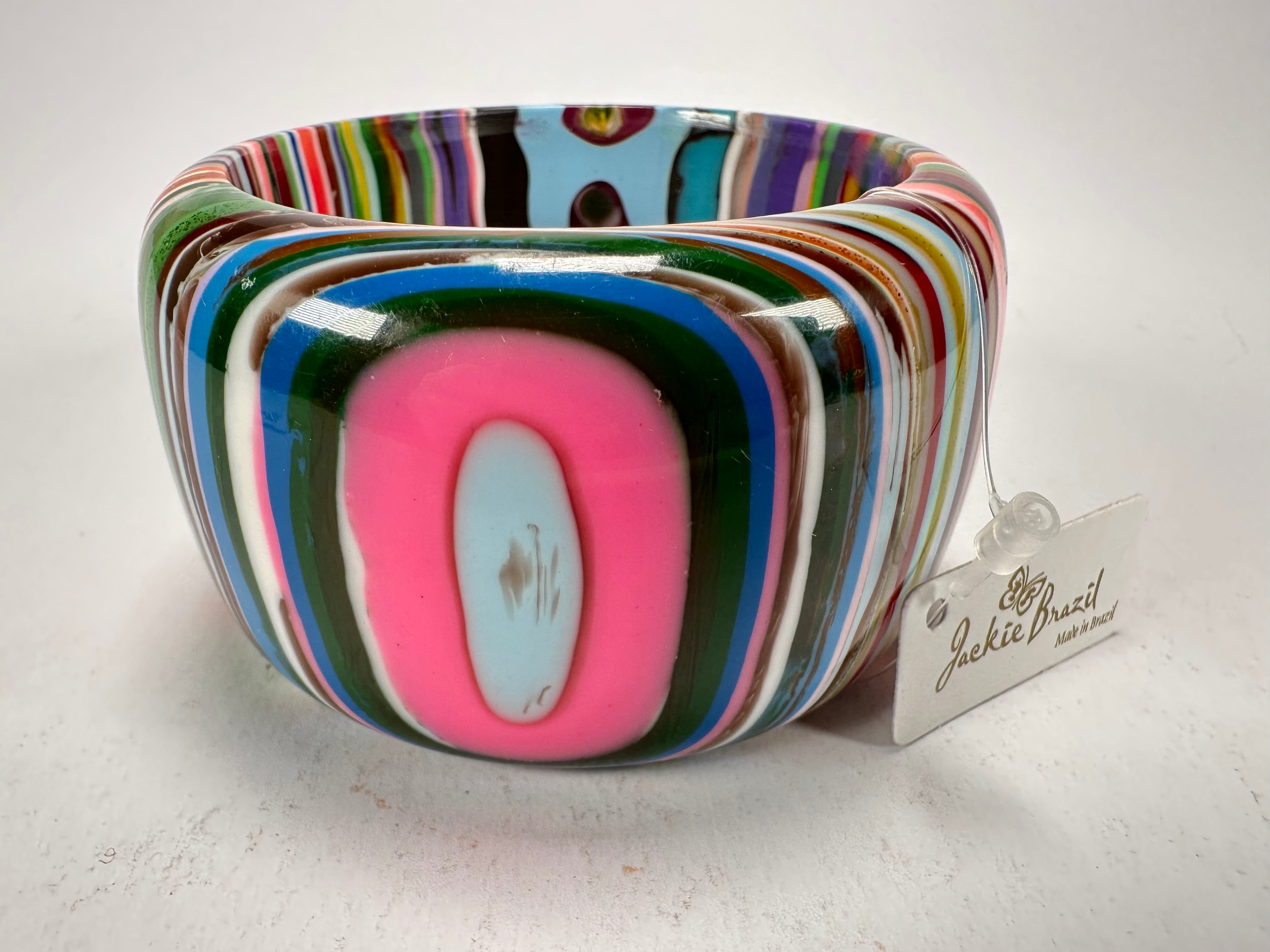 Jackie Brazil "Tiger" Liquorice Allsorts with Cat Eye Mix Colours 5cm Resin Bangle ( B0932 )